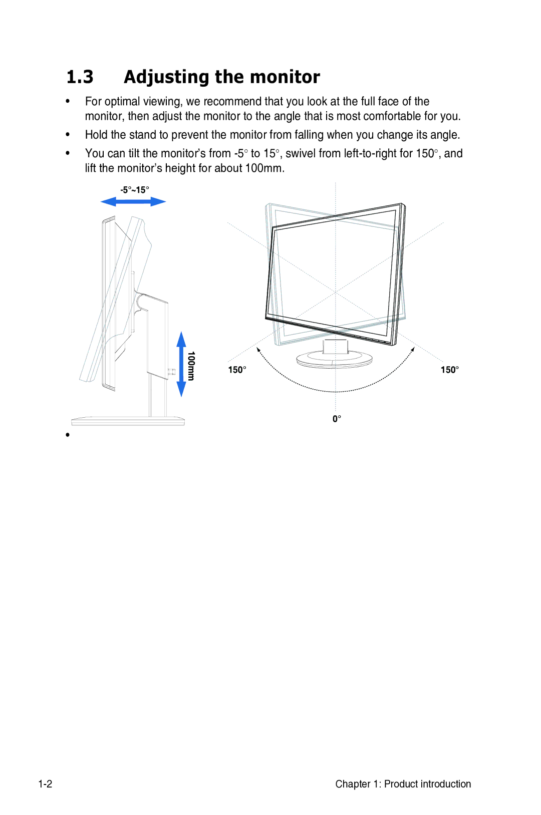 Asus VG236 manual Adjusting the monitor 