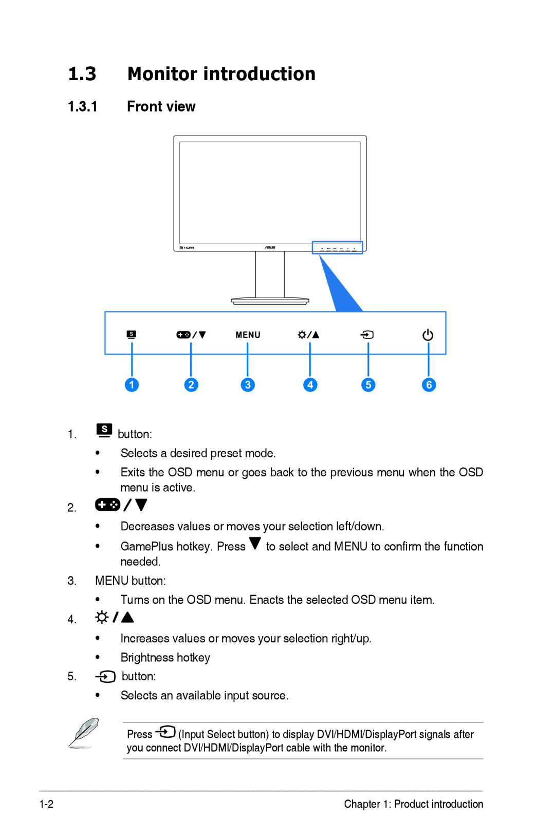 Asus VG248QE, VG248 Series manual Monitor introduction, Front view 