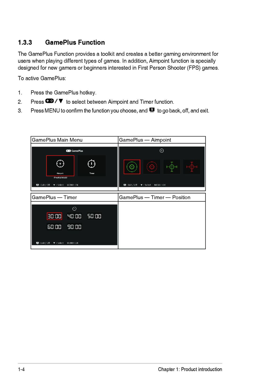 Asus VG248QE, VG248 Series manual GamePlus Function 