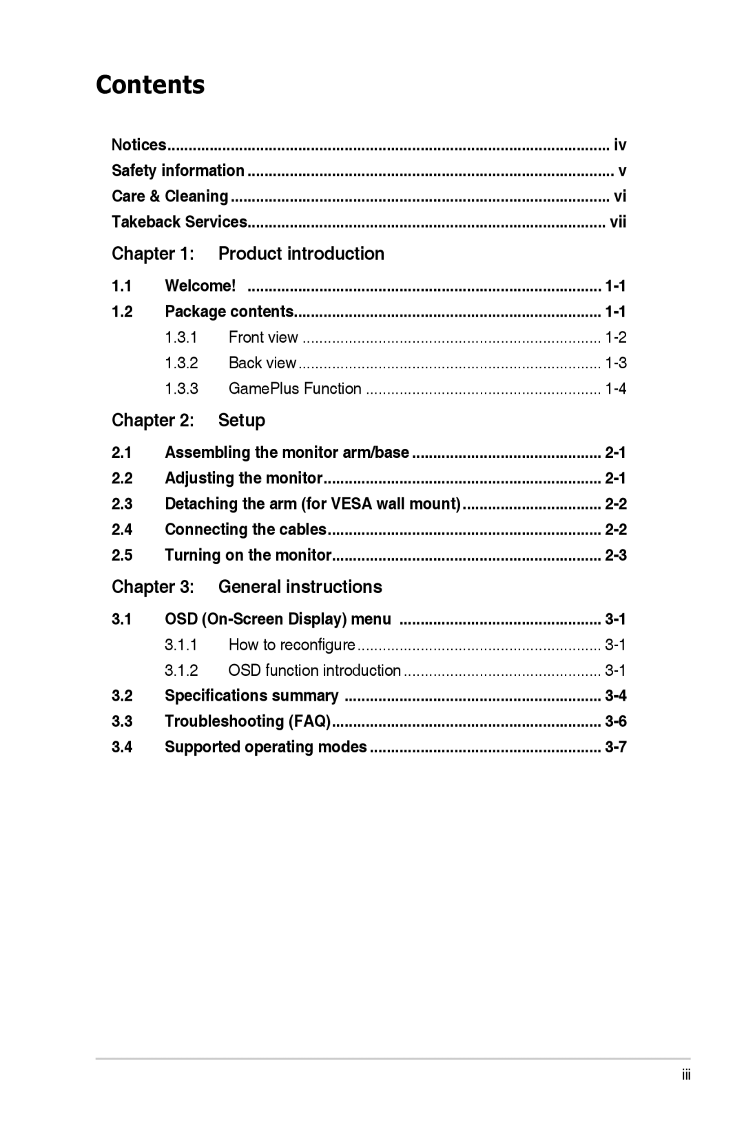 Asus VG248QE, VG248 Series manual Contents 