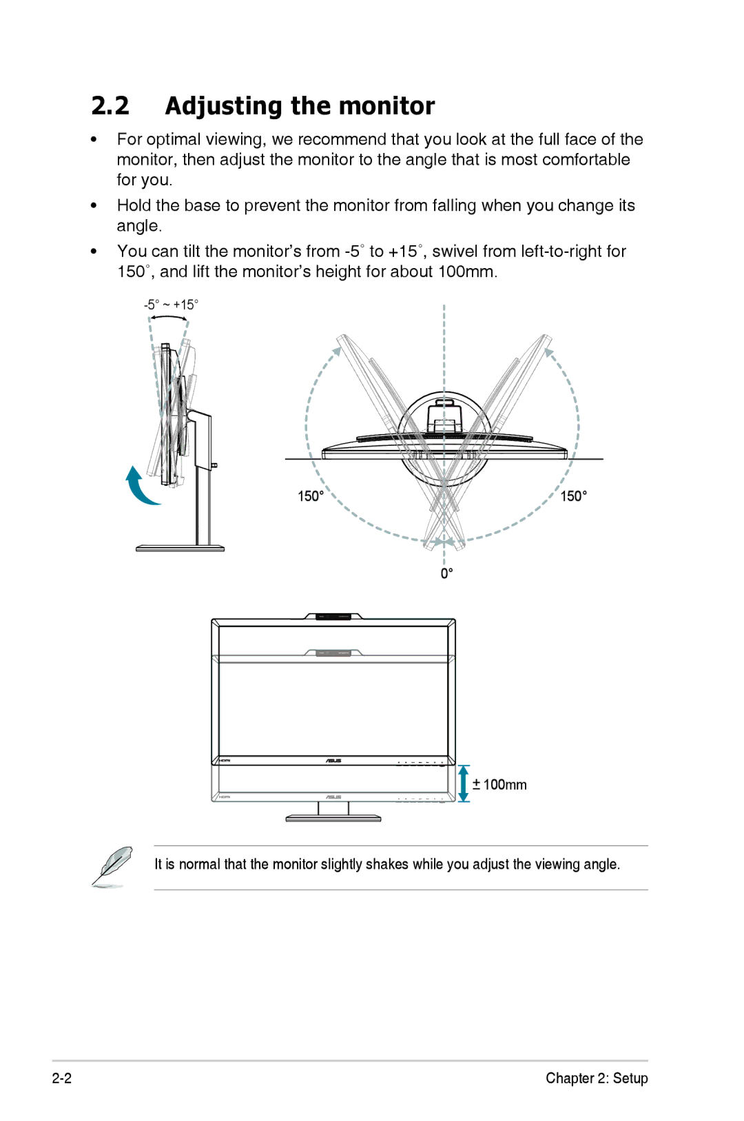 Asus VG278H, 90LME6101T010NCE manual Adjusting the monitor 