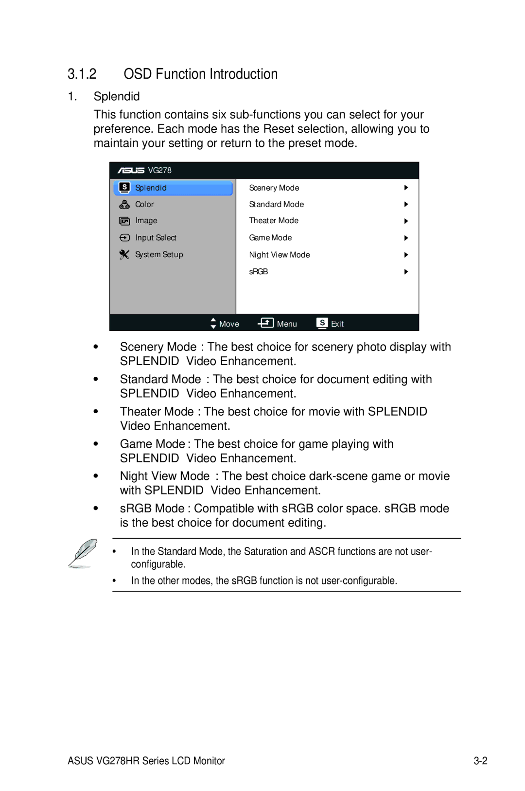 Asus VG278HR manual OSD Function Introduction, Splendid 