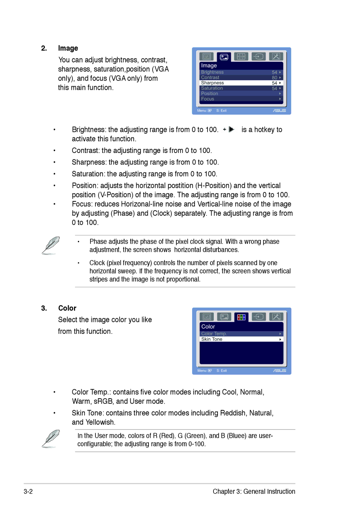 Asus VH162 manual Image, Color 