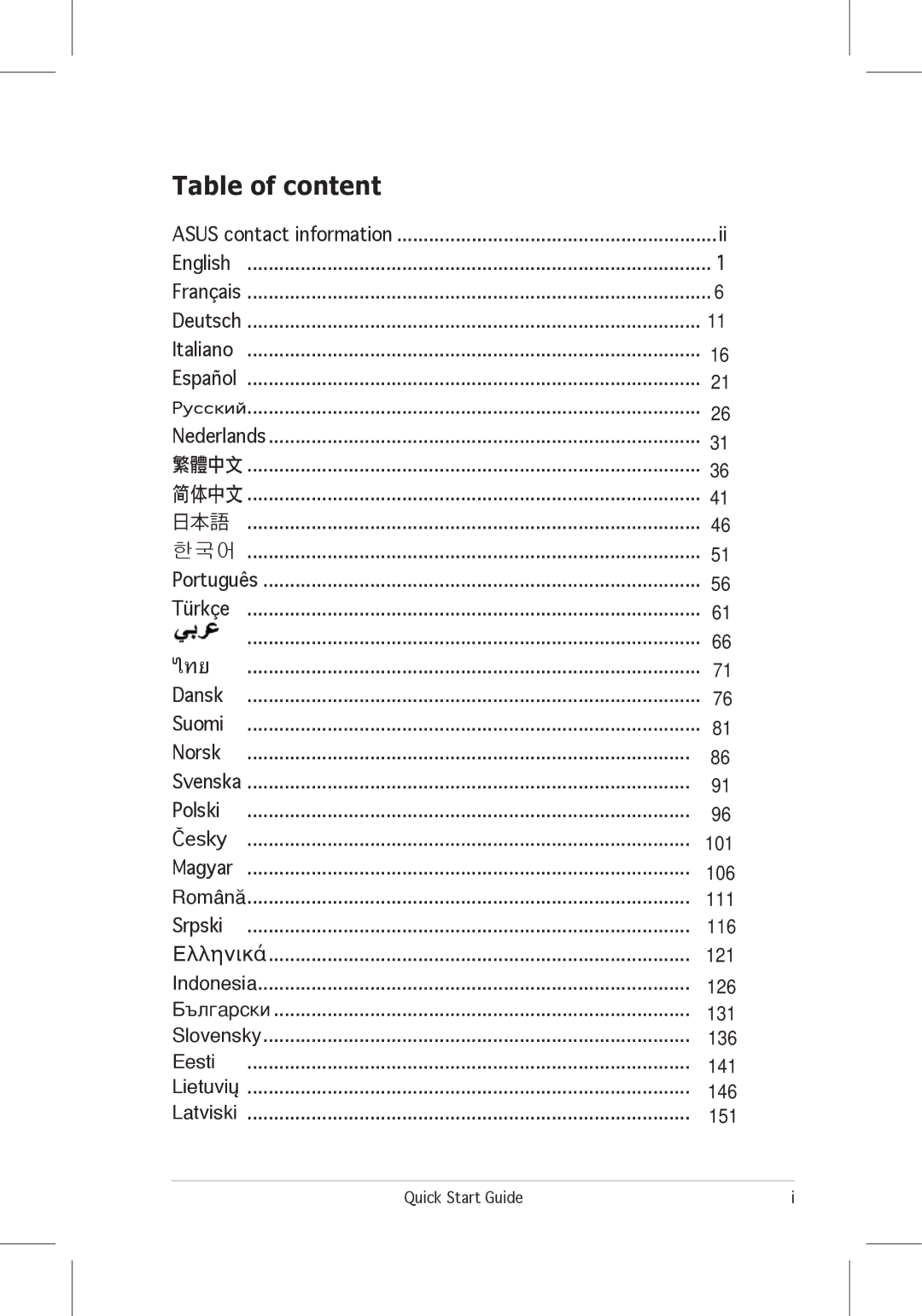 Asus VH196, VH198 quick start Table of content 