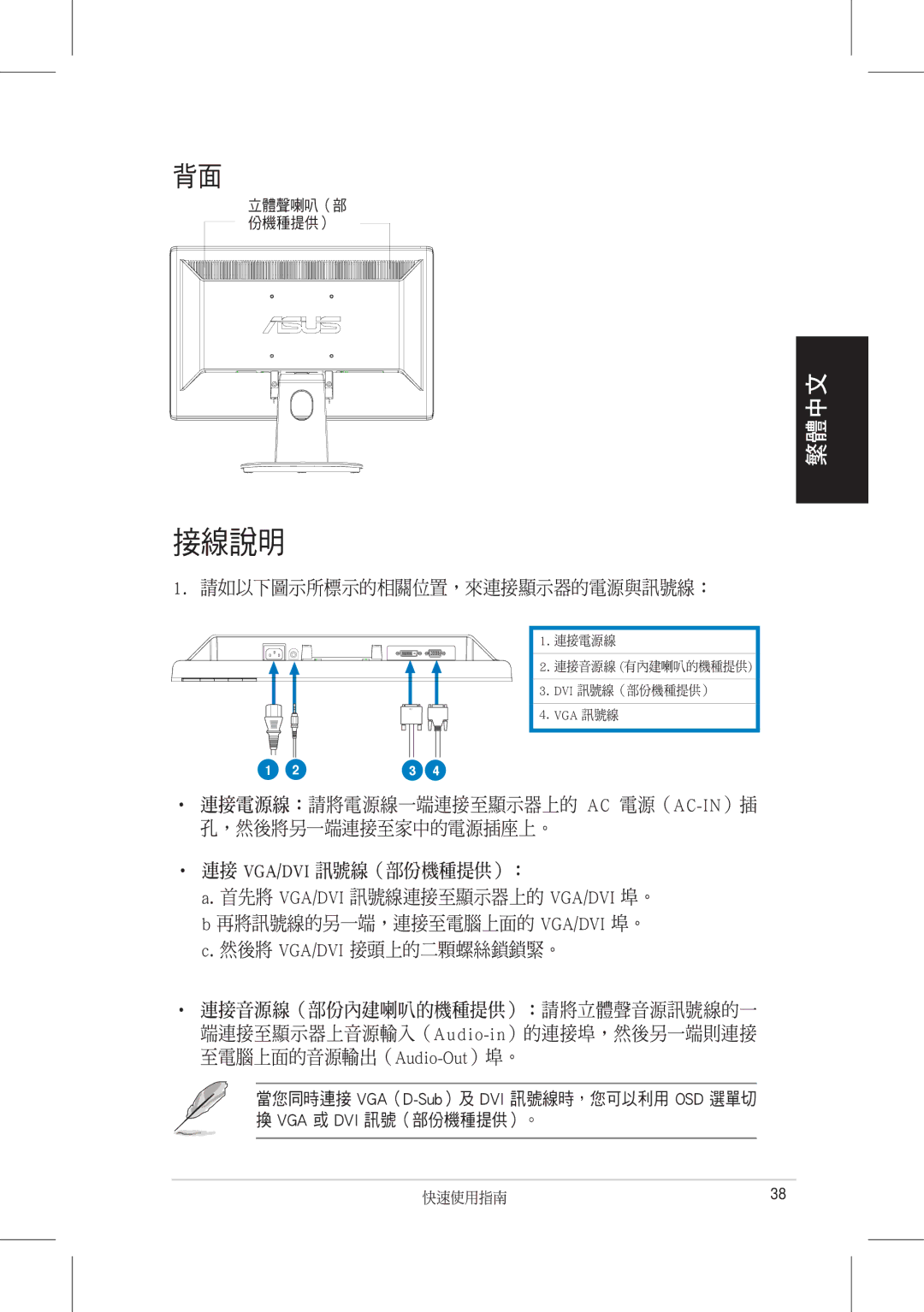 Asus VH198, VH196 quick start 接線說明 