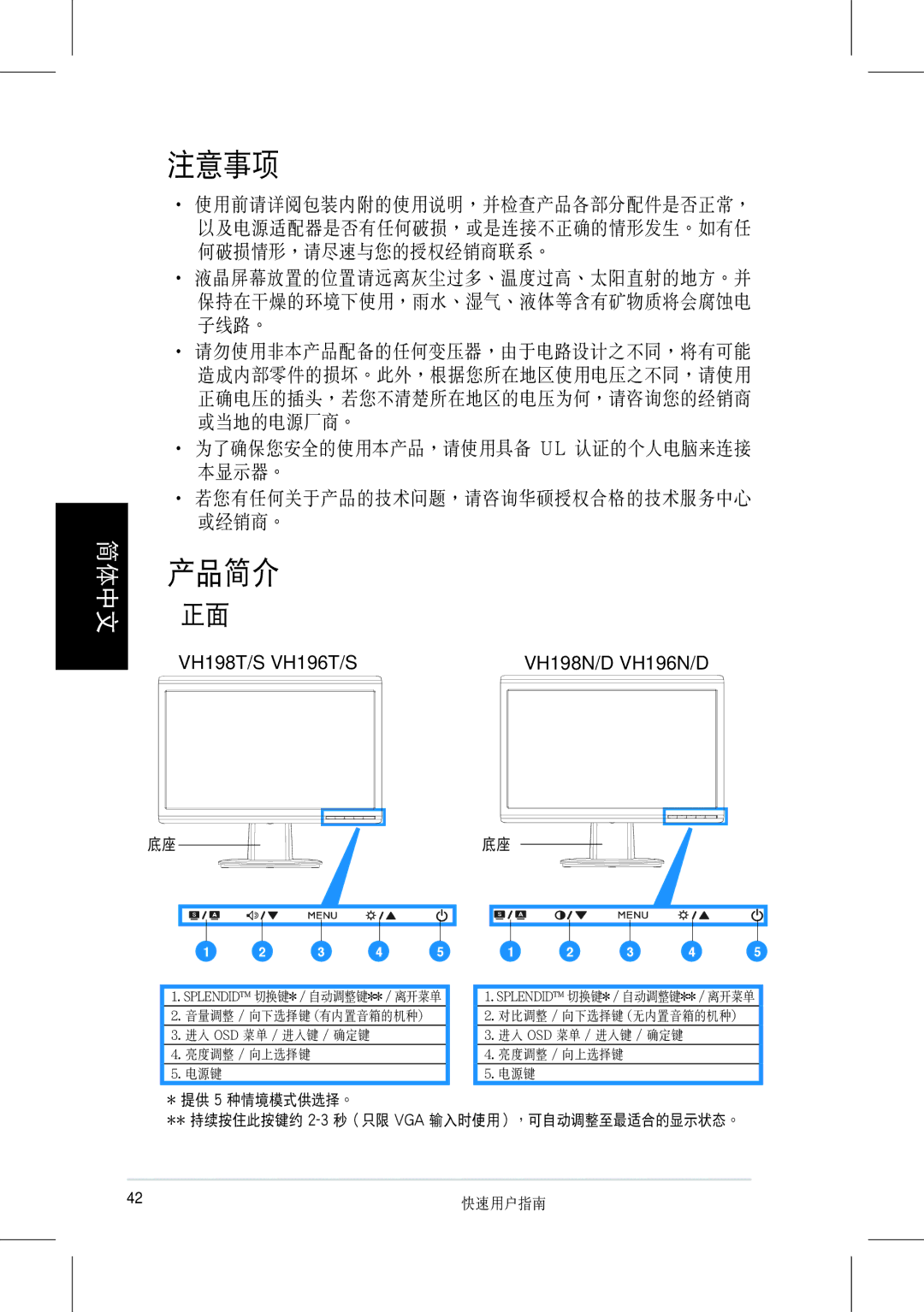 Asus VH198, VH196 quick start 簡體中文 