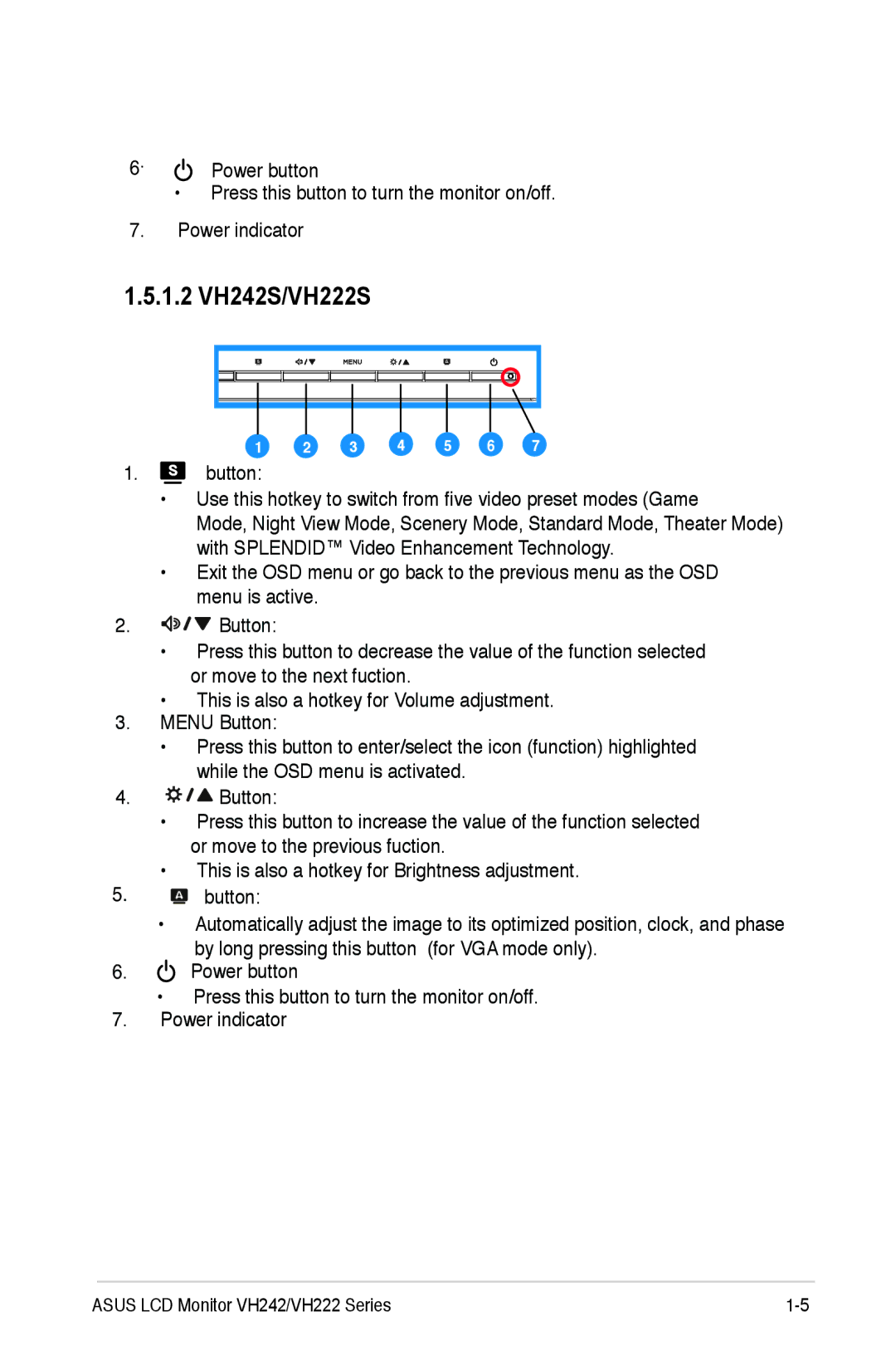 Asus manual 1.2 VH242S/VH222S 