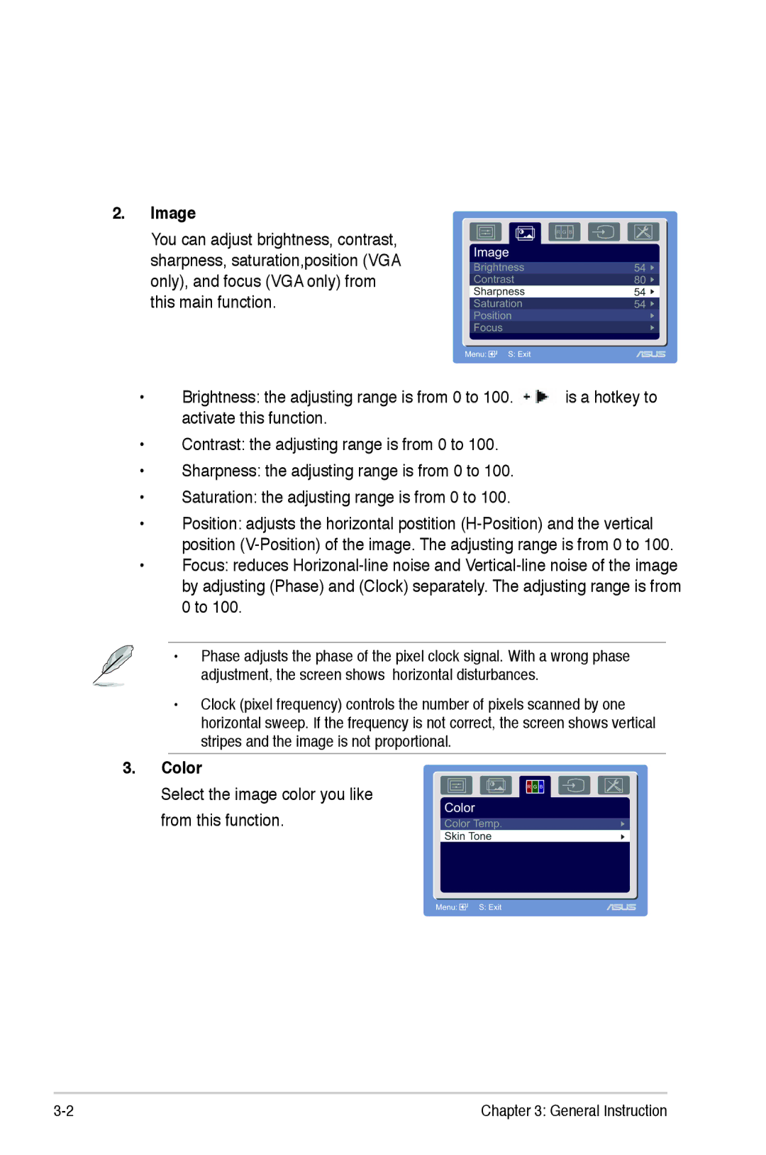 Asus VH242, VH222 manual Image, Color 