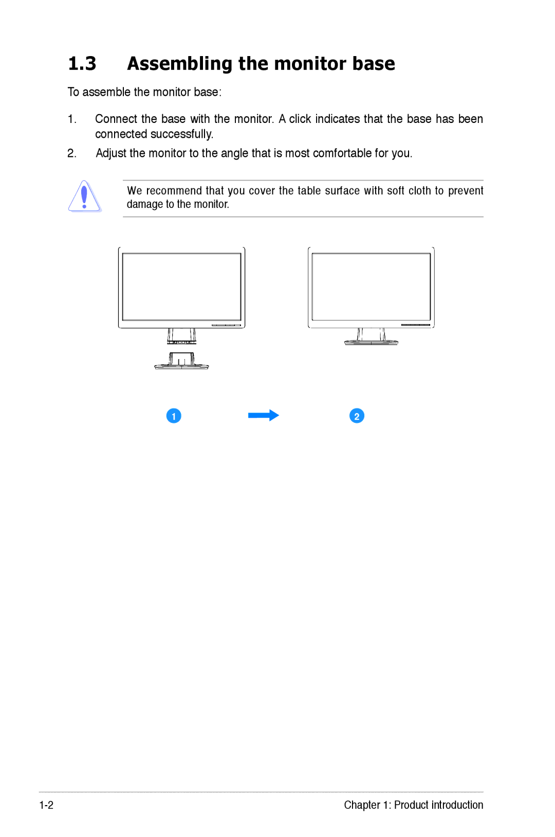 Asus VH222, VH242 manual Assembling the monitor base 