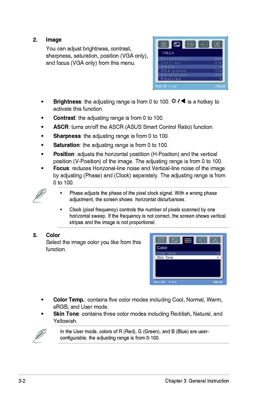 Asus VH226 manual Image, Color 