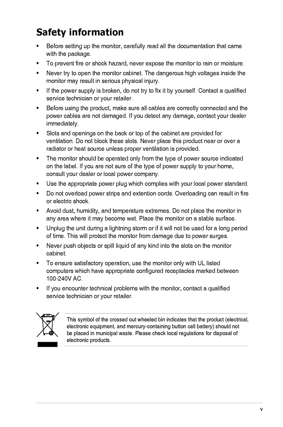 Asus VK248H-CSM manual Safety information 