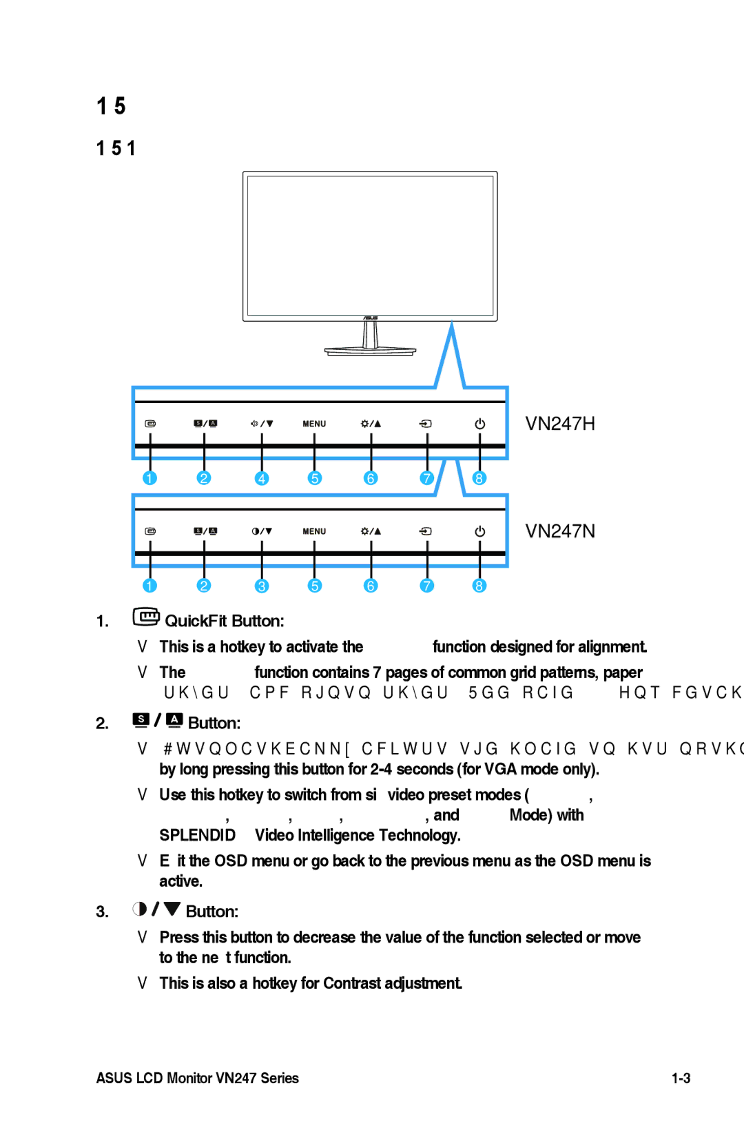 Asus VN247HP, VN247H-P manual Monitor introduction, Front of the LCD monitor 