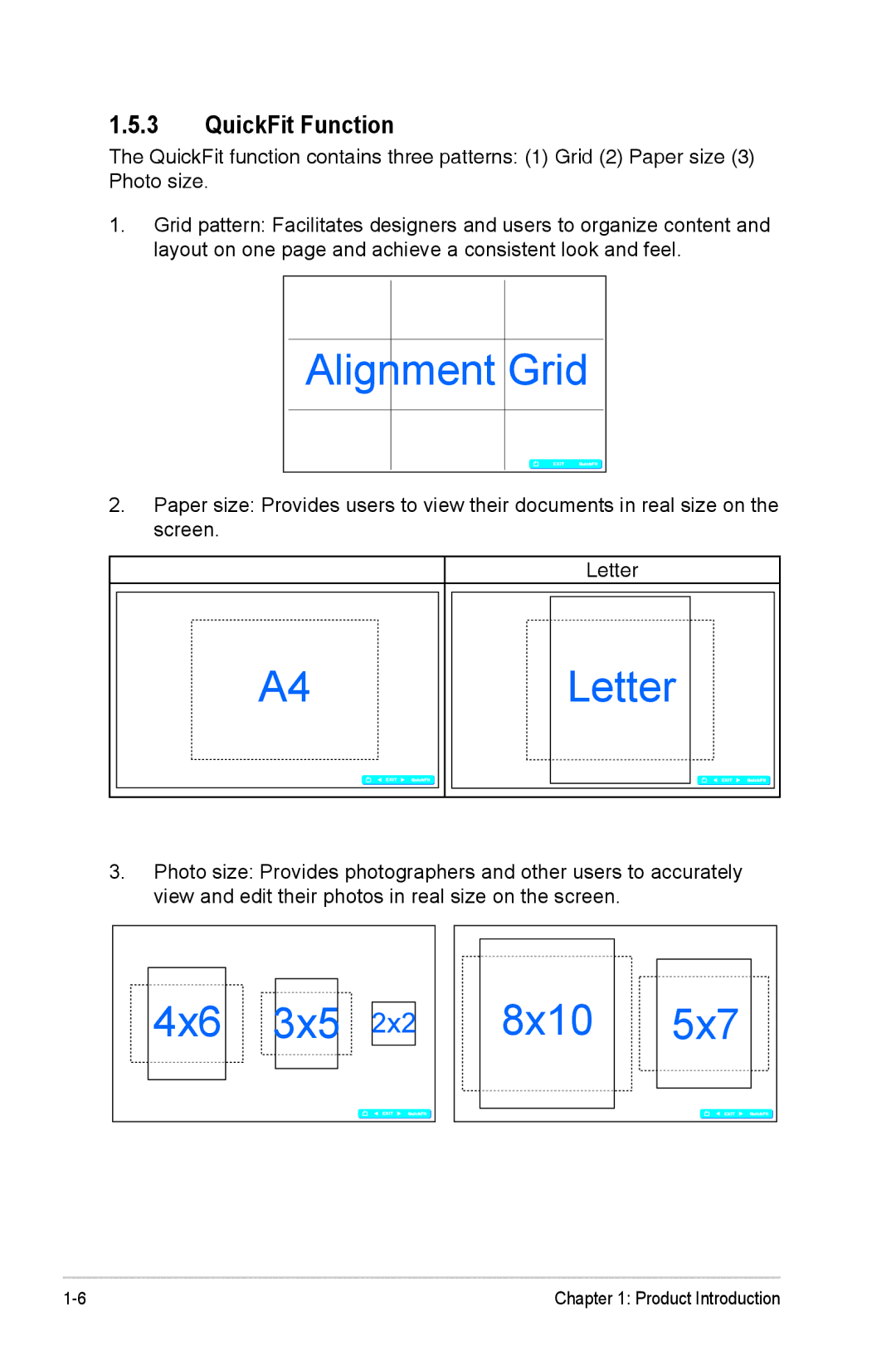 Asus VN248 Series manual Letter, QuickFit Function 