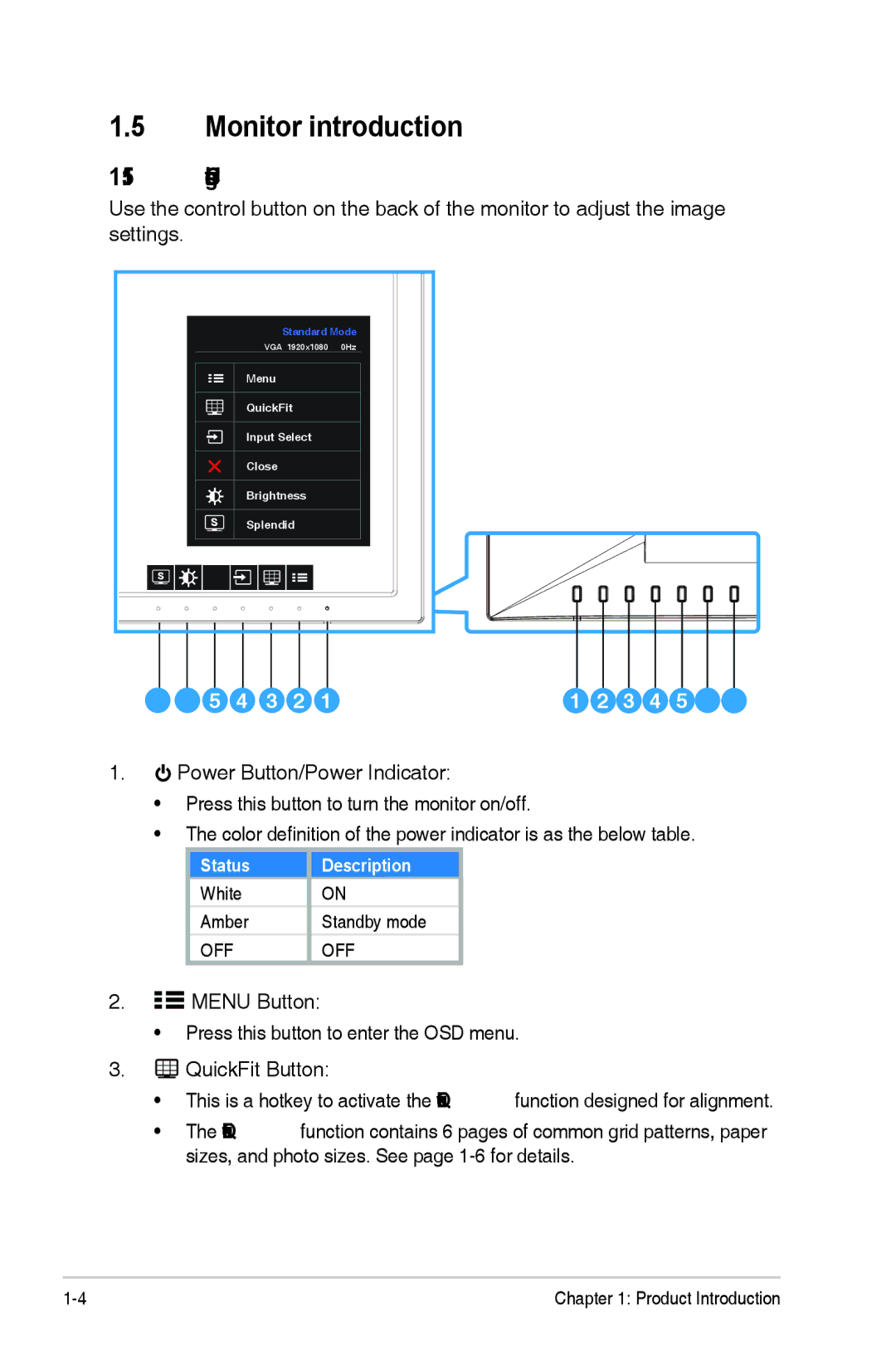 Asus VN289 manual Monitor introduction, Using the Controls button 