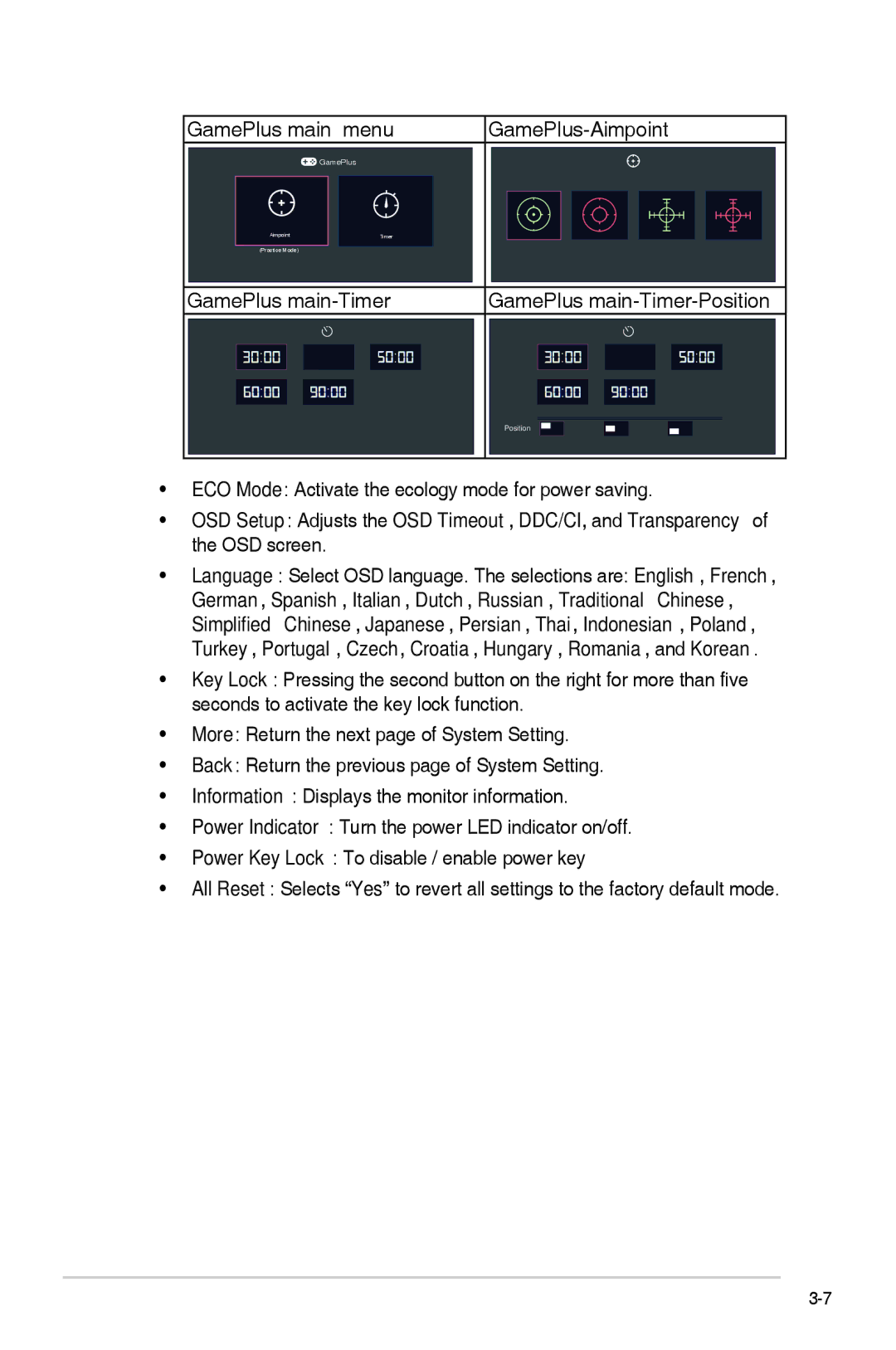 Asus VN289 manual GamePlus main menu GamePlus-Aimpoint 