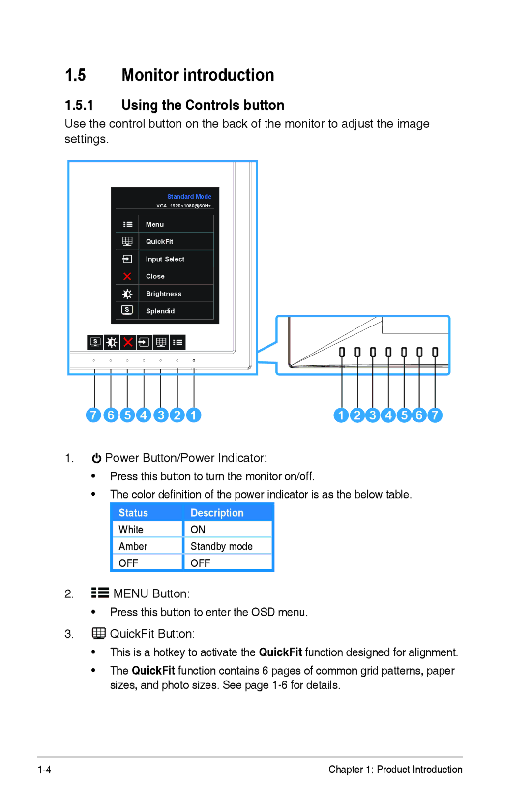 Asus VN289QL manual Monitor introduction, Using the Controls button 