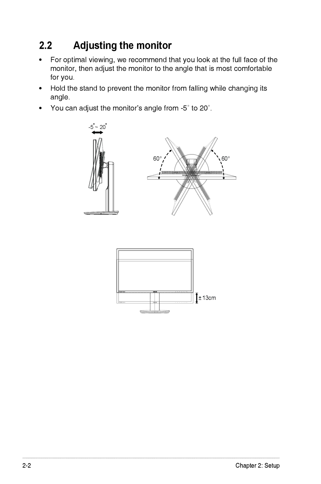 Asus VN289QL manual Adjusting the monitor 