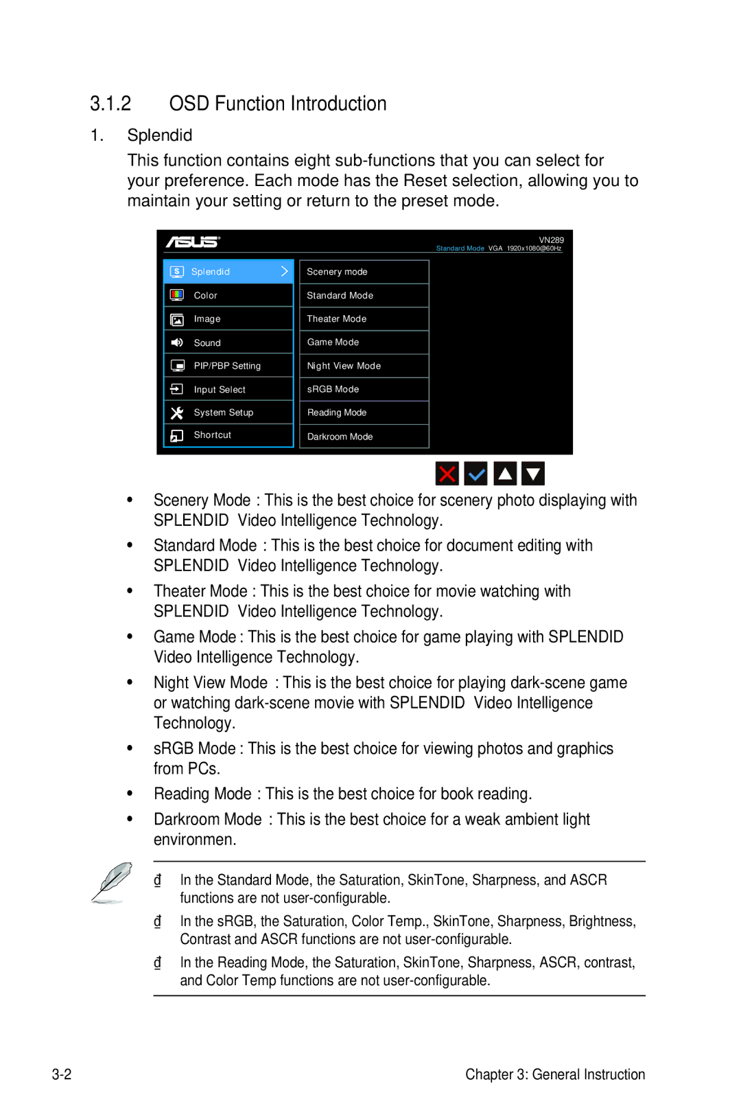 Asus VN289QL manual OSD Function Introduction, Splendid 