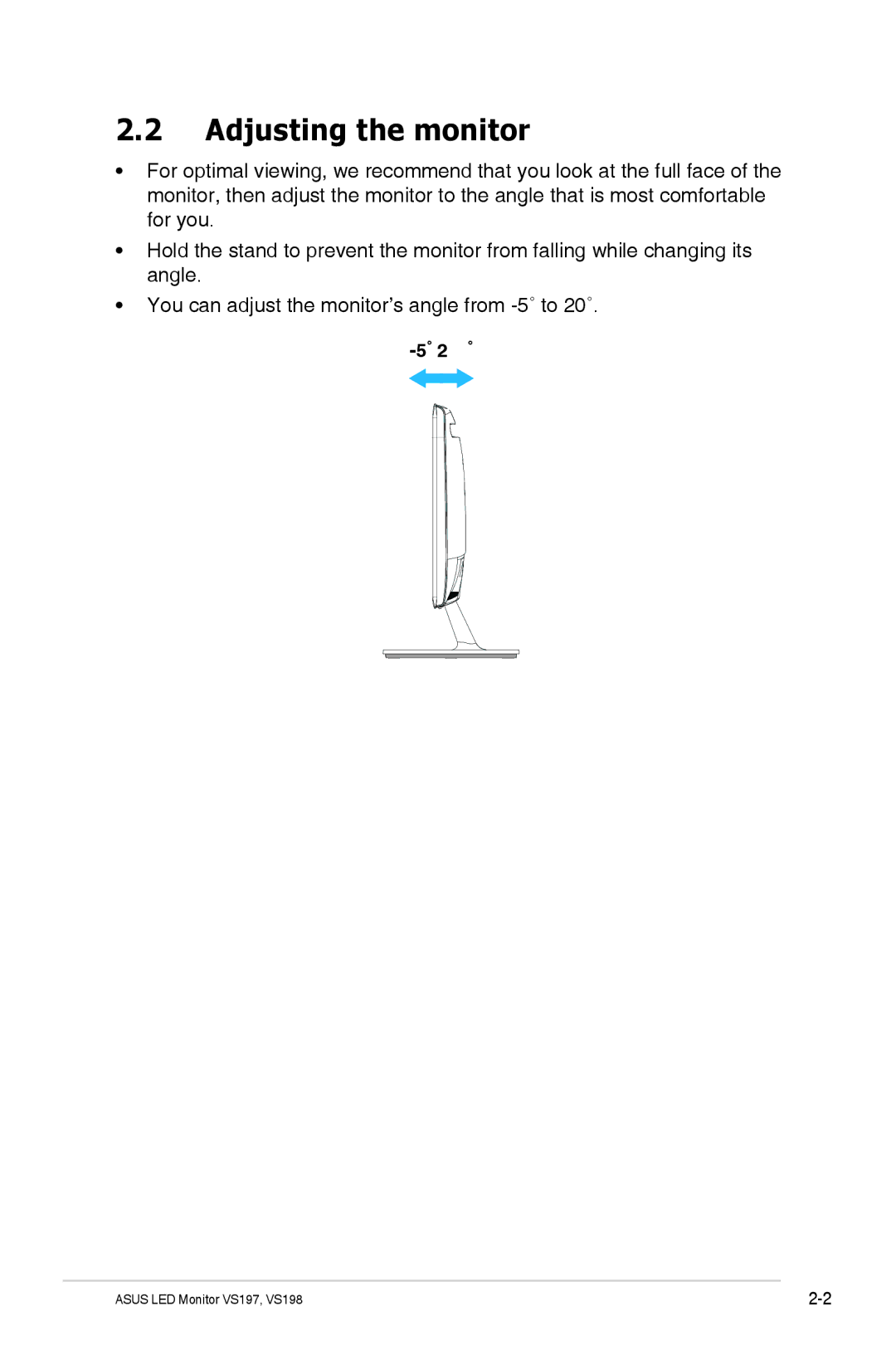 Asus VS197TP, VS197D-P, VS198D-P manual Adjusting the monitor 