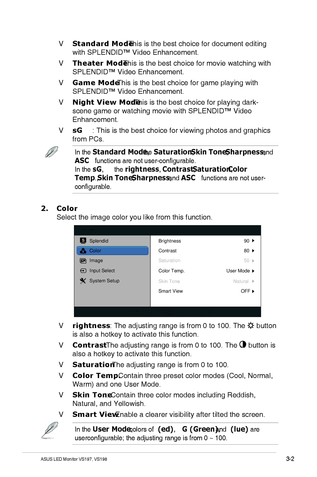 Asus VS197D-P, VS197TP, VS198D-P manual Select the image color you like from this function 