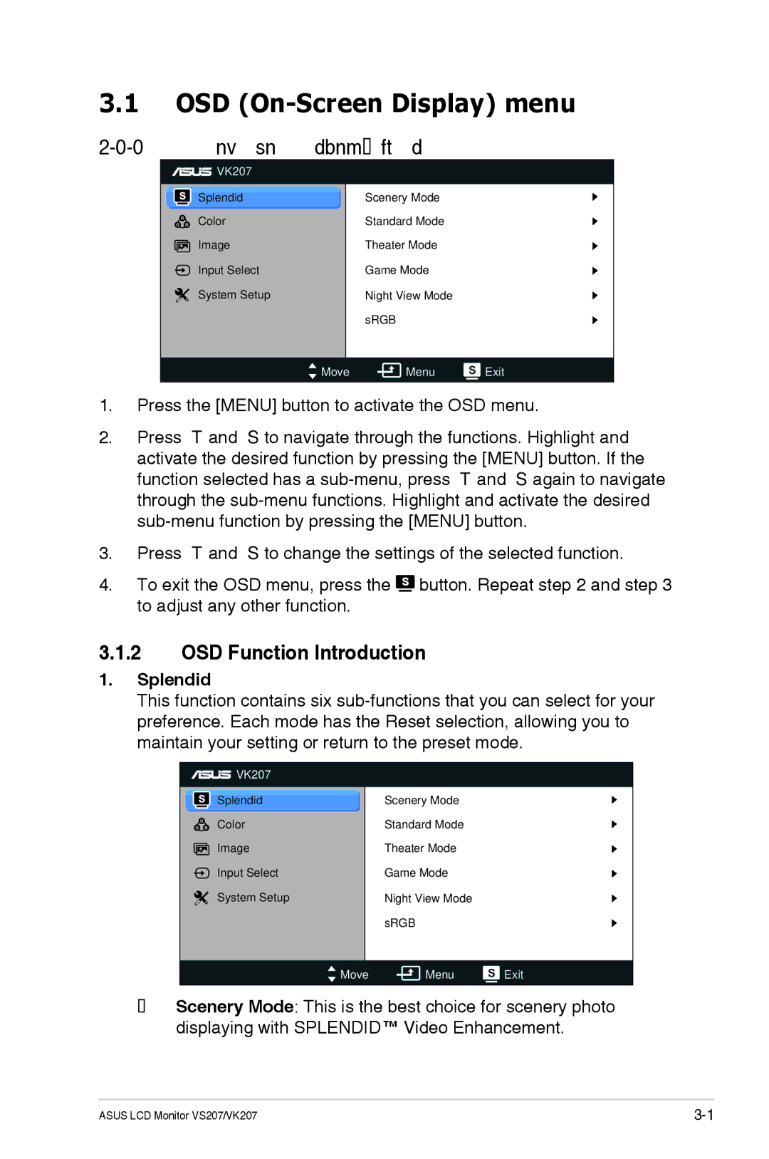 Asus VS207TP manual OSD On-Screen Display menu, How to reconfigure, OSD Function Introduction, Splendid 