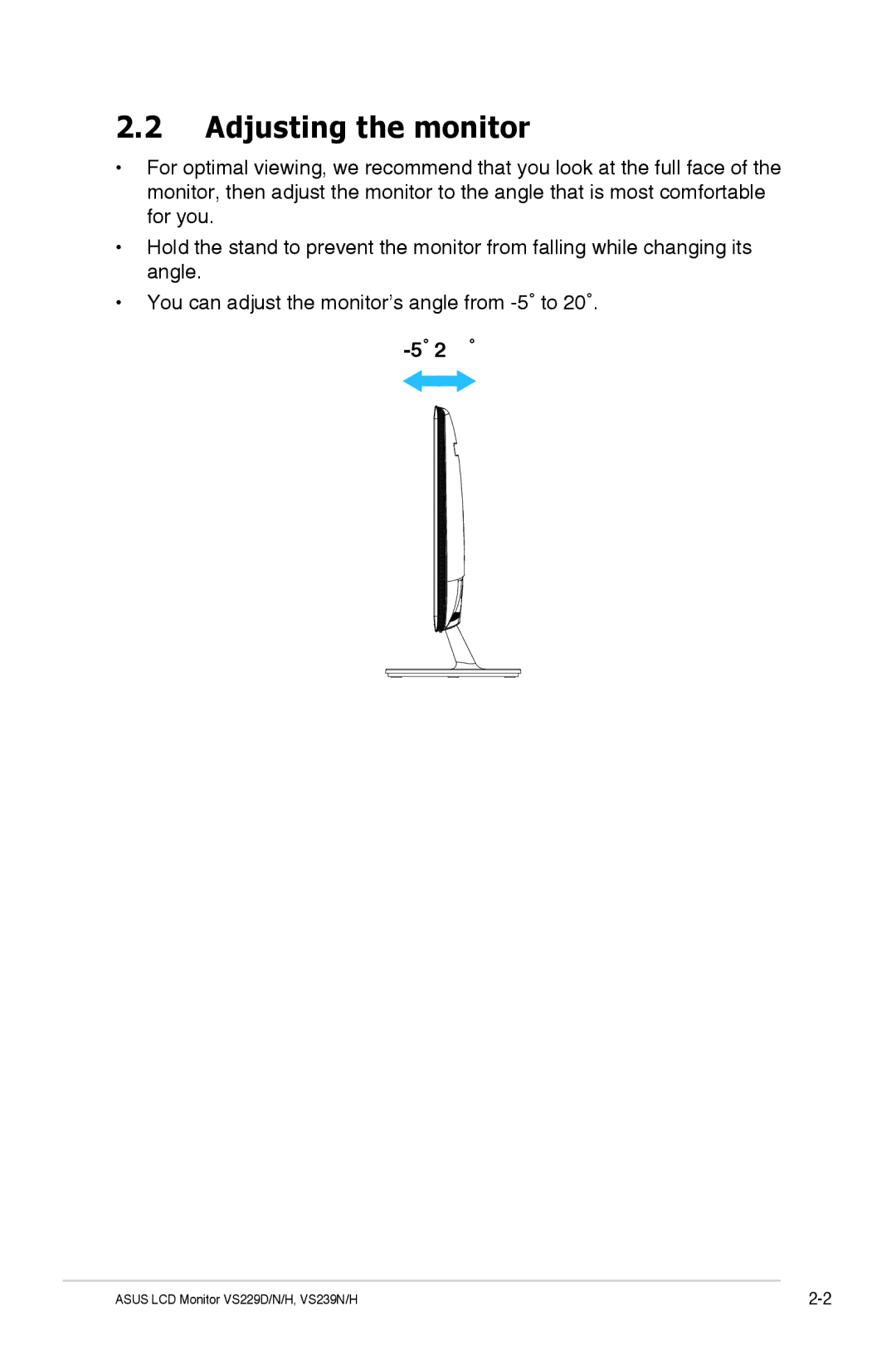 Asus VS229HP manual Adjusting the monitor 