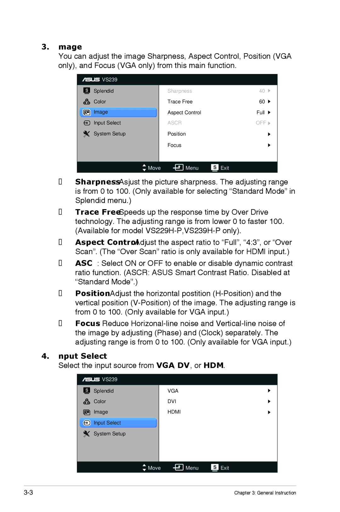 Asus VS229HP manual Image, Input Select 