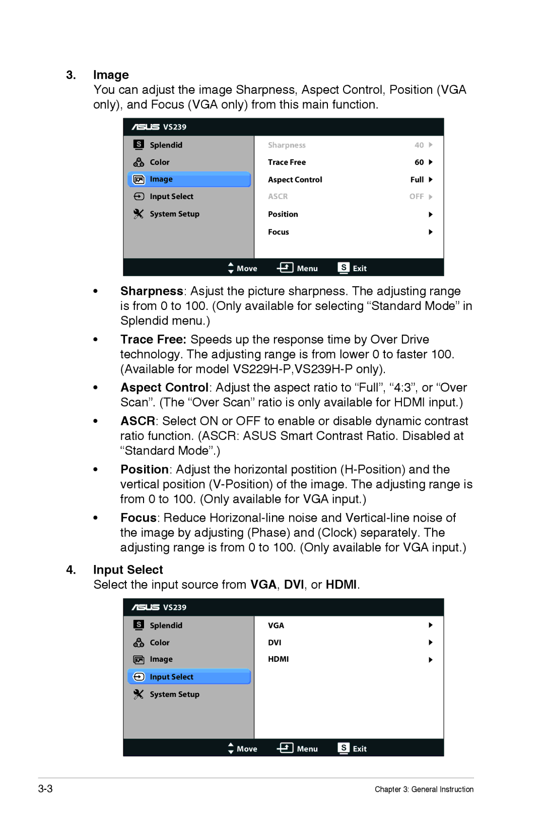 Asus VS239H-P manual Image, Input Select 