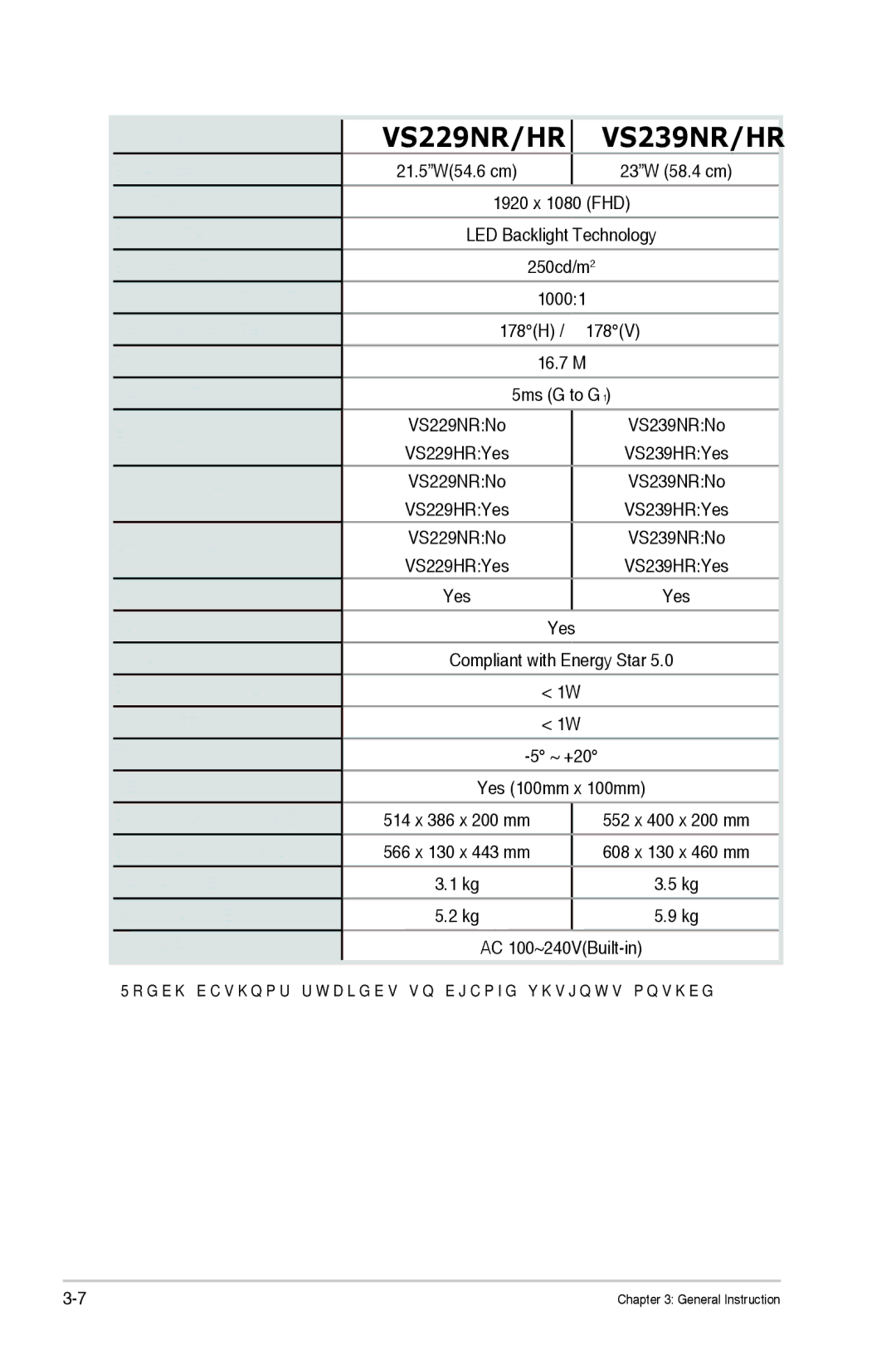 Asus VS239H-P manual VS229NR/HR VS239NR/HR 