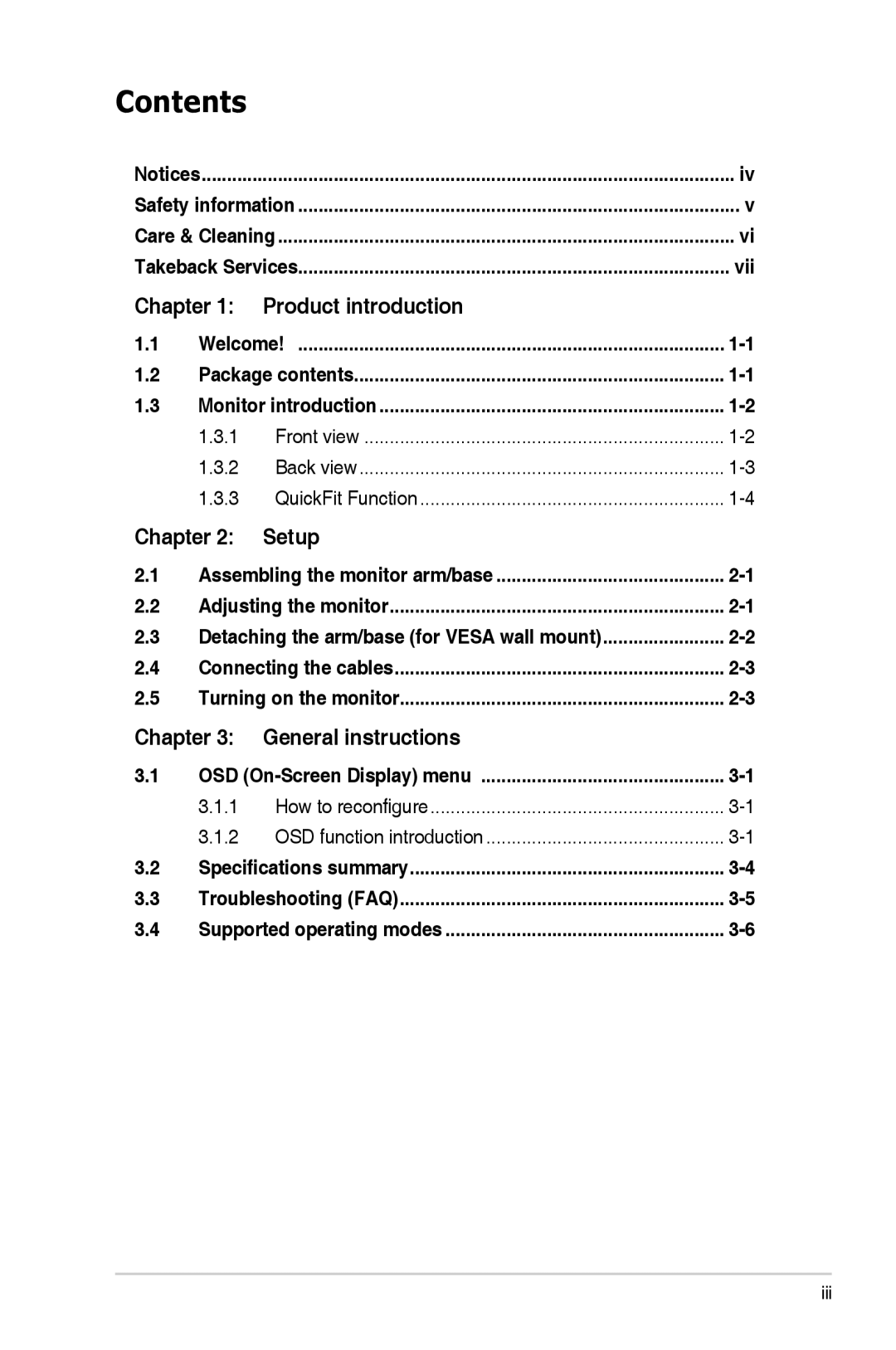 Asus VS24AHP manual Contents 