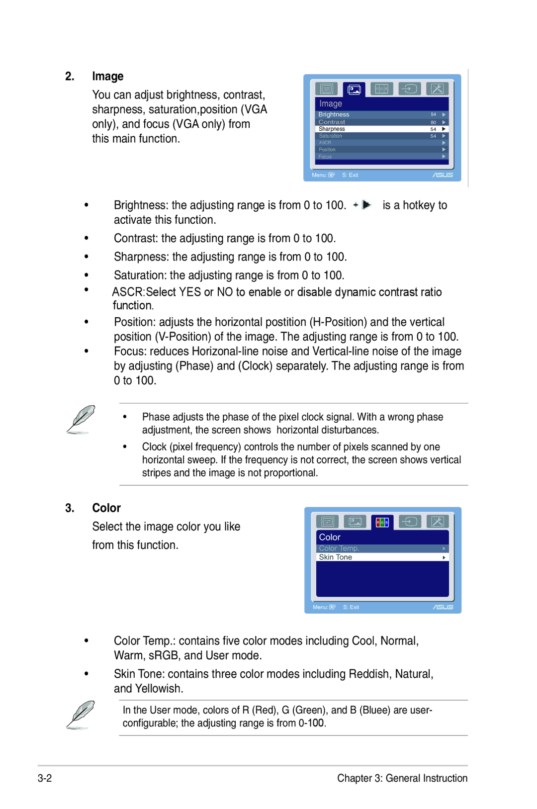 Asus VW161 manual Image, Color 