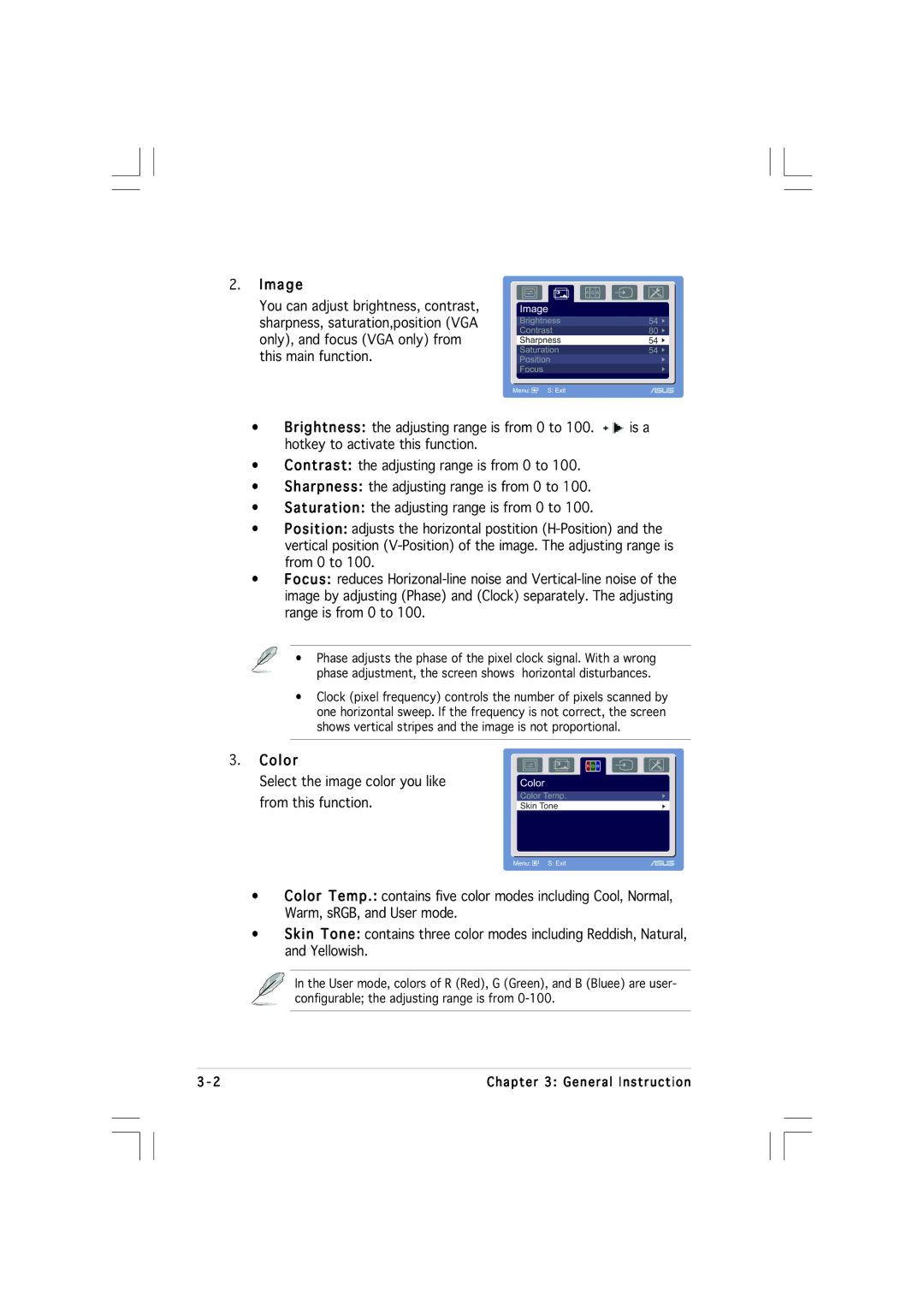 Asus VW19 manual Image, Color 