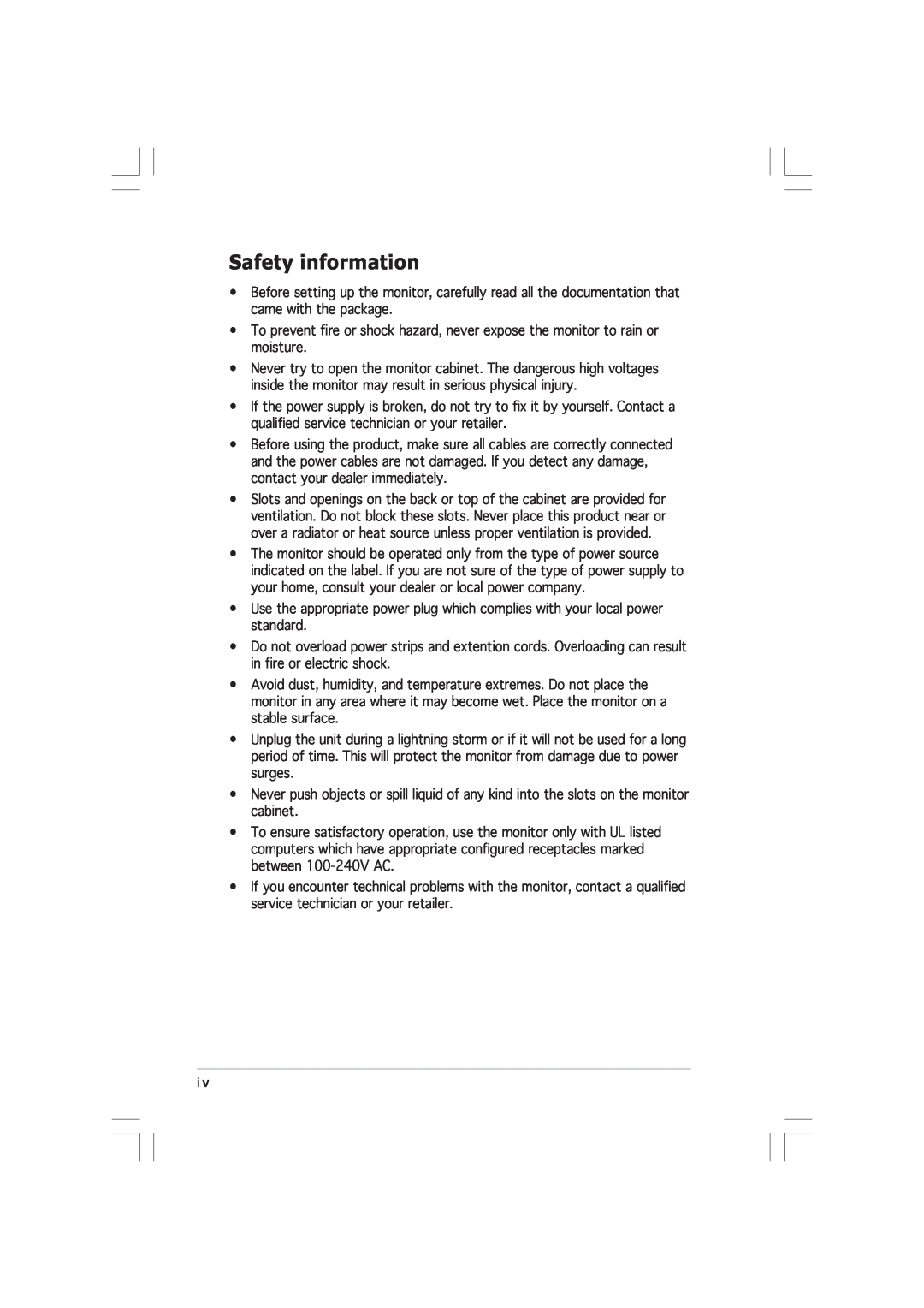 Asus VW191D manual Safety information 