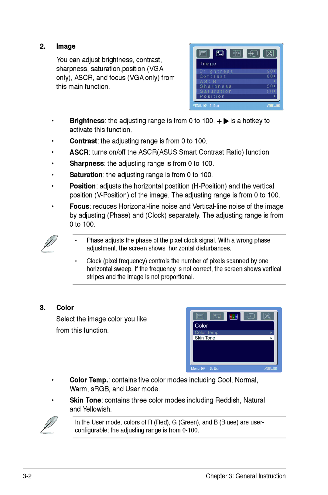 Asus VW192 manual Image, Color 