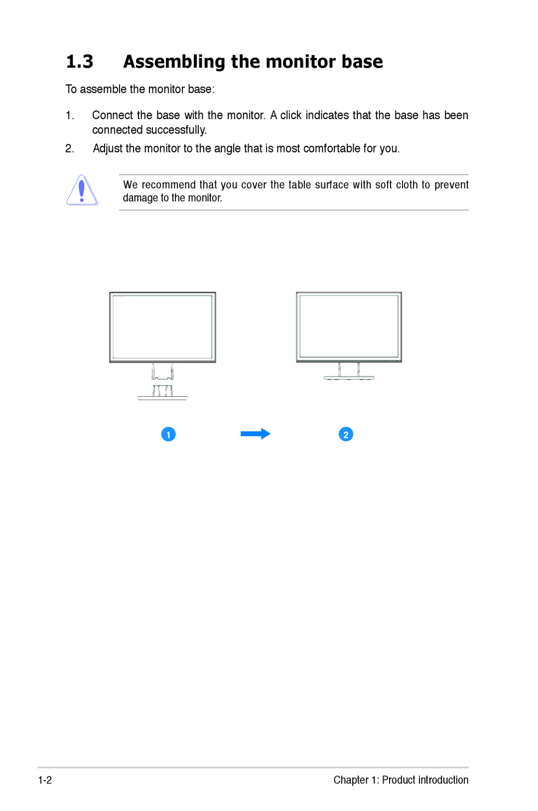 Asus VW 198 Series, VW193 Series, VW171 Series manual Assembling the monitor base 