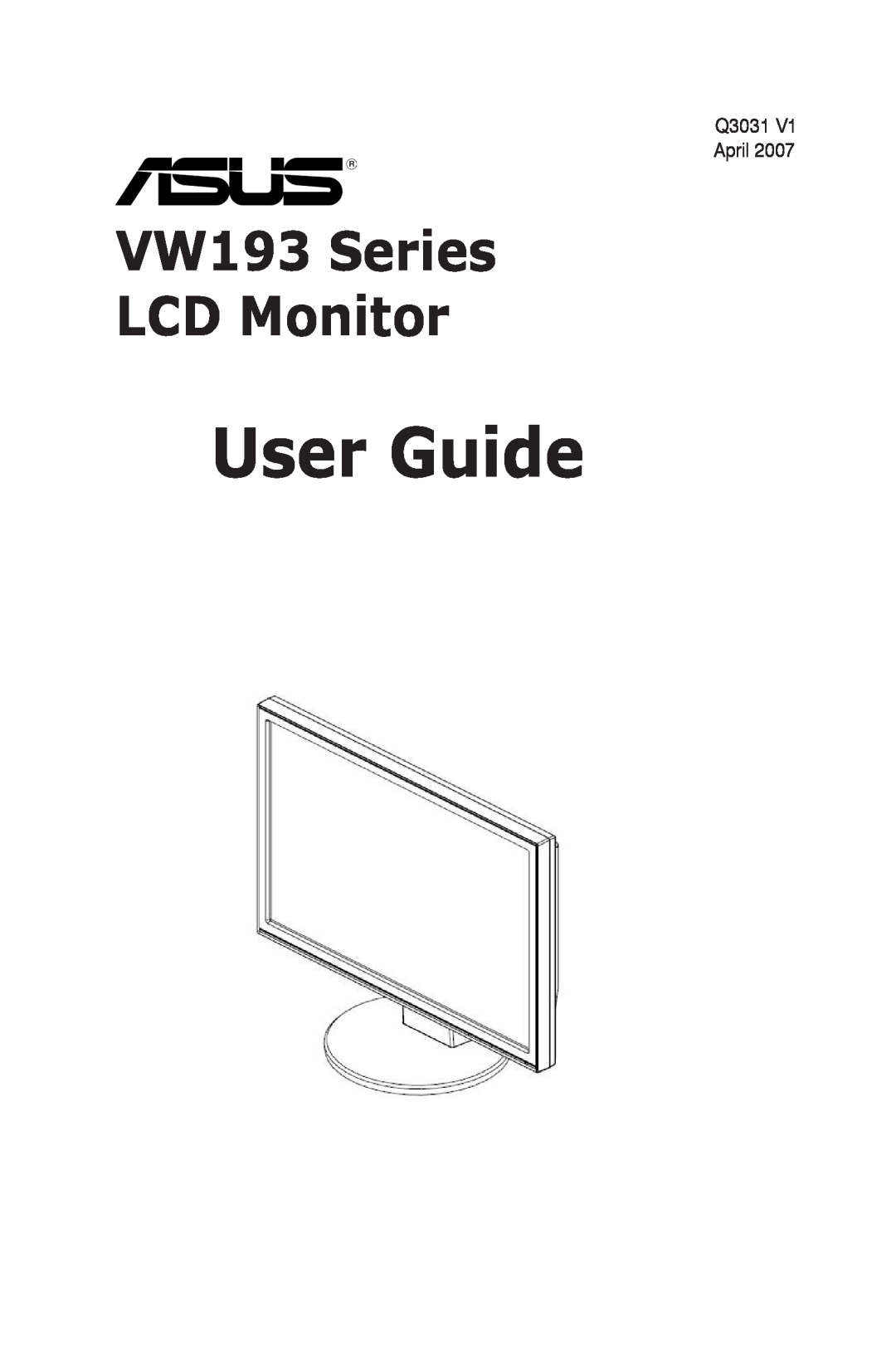 Asus manual User Guide, VW193 Series LCD Monitor 