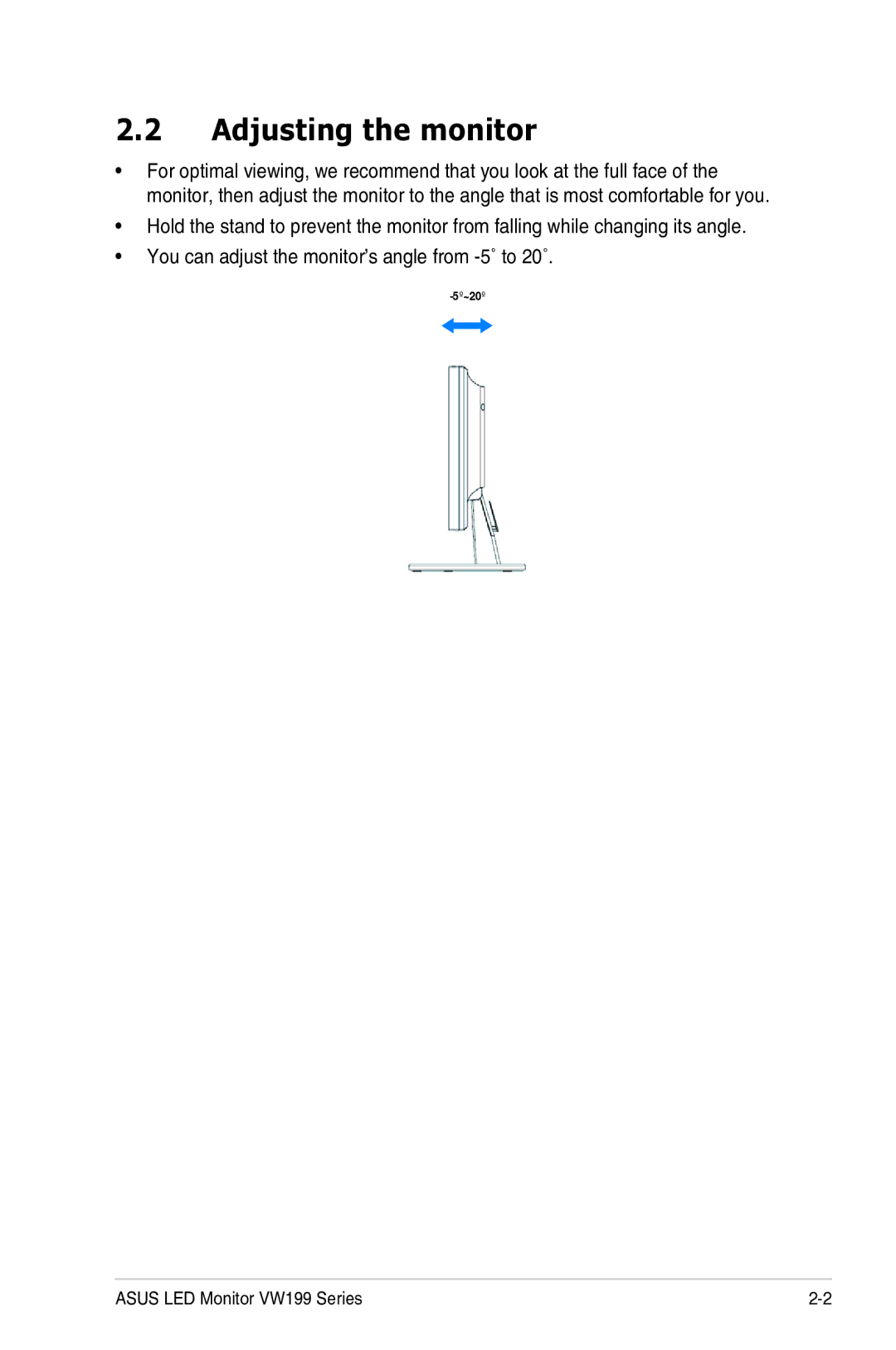 Asus VW199D, VW199S, VW199N manual Adjusting the monitor 