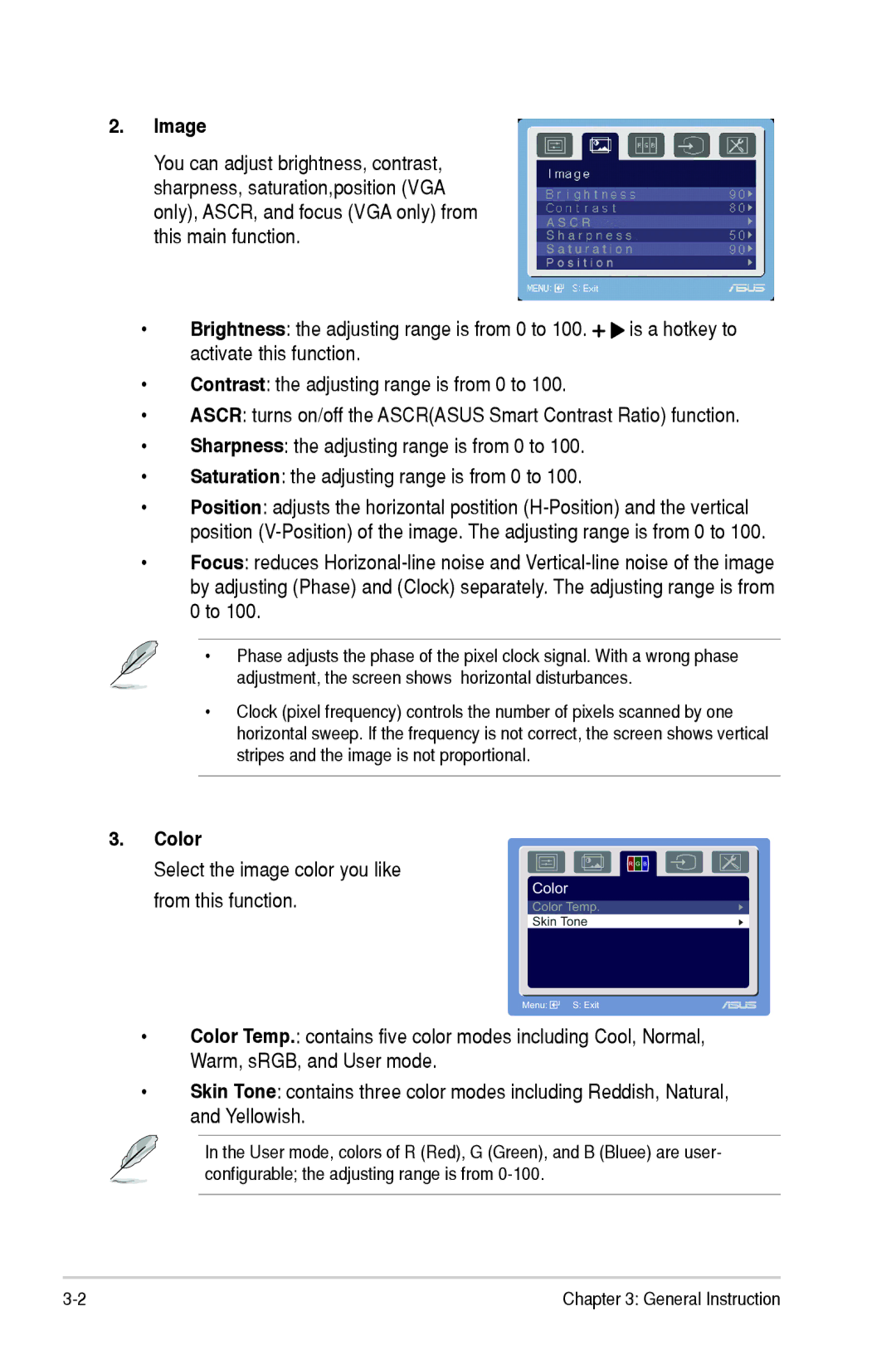 Asus VW202, VW222 manual Image, Color 