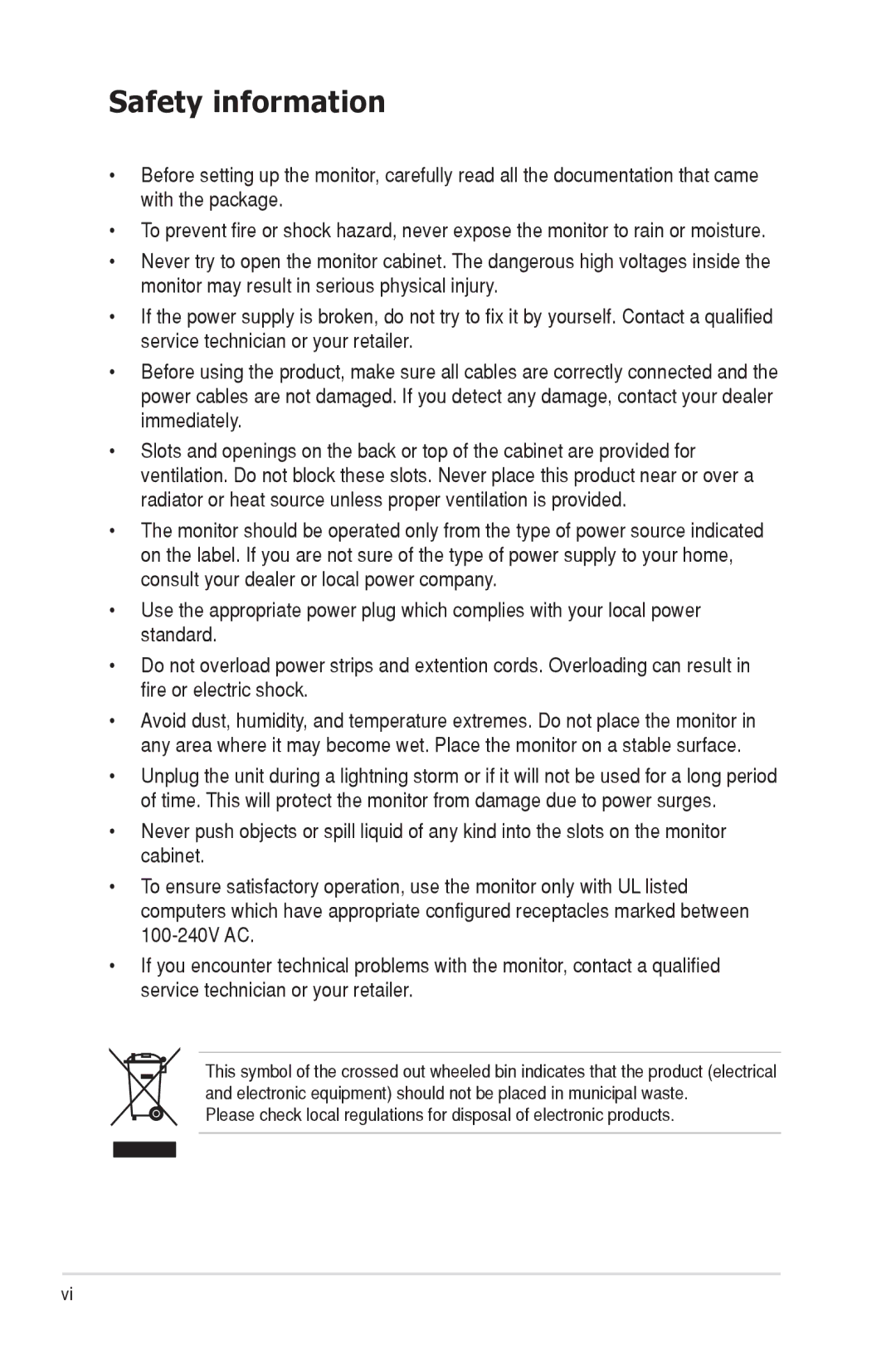 Asus VW202, VW222 manual Safety information 