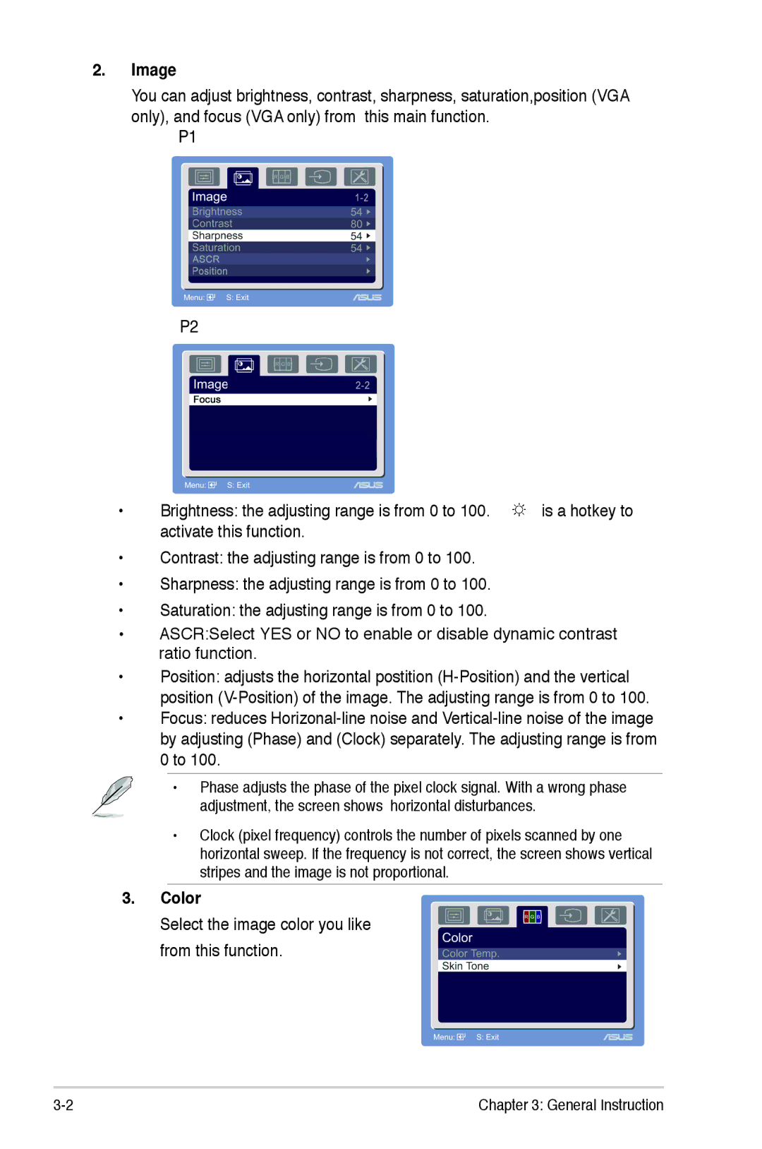 Asus VW224, VW221 manual Image, Color 