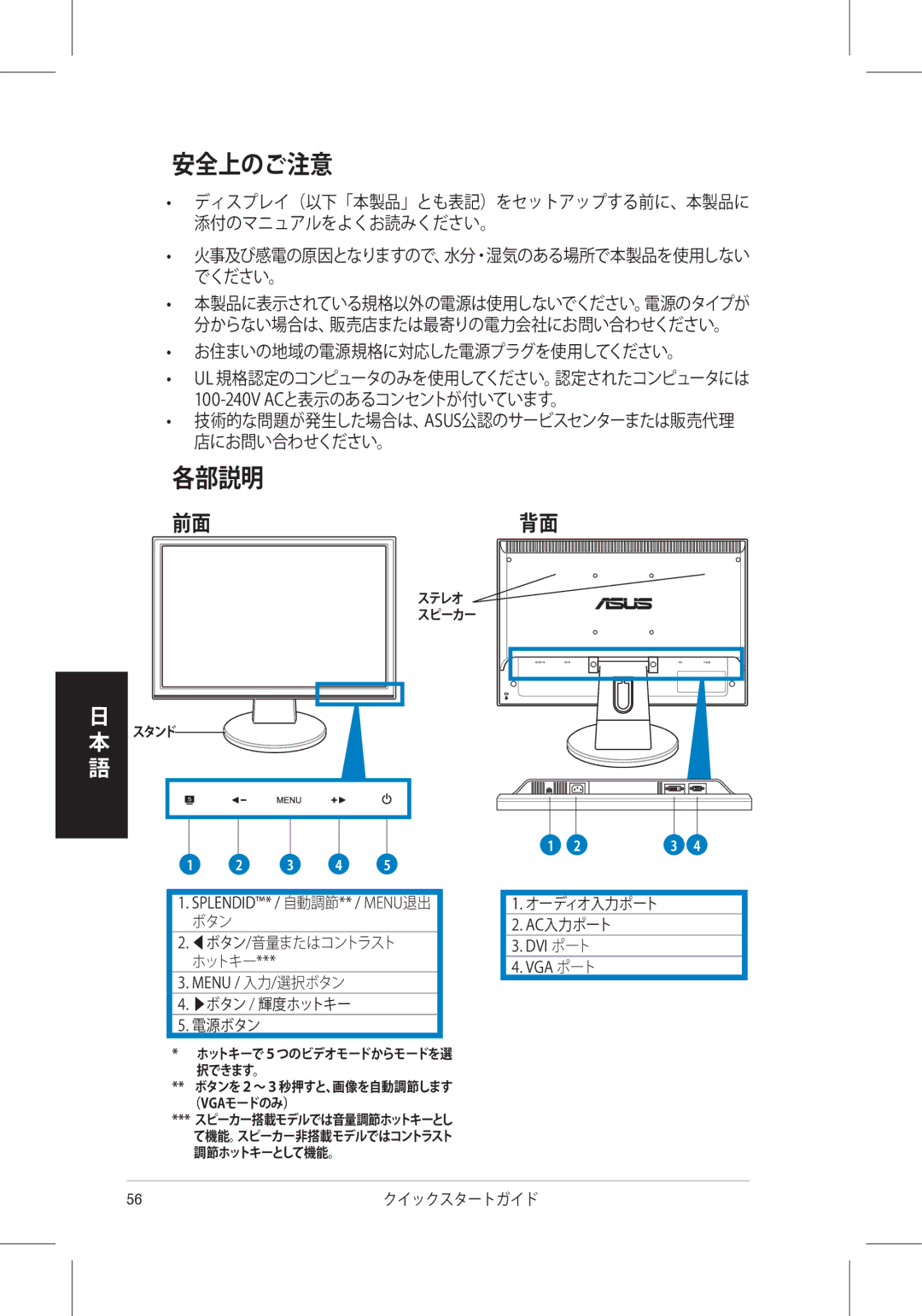 Asus VW225 quick start 安全上のご注意 