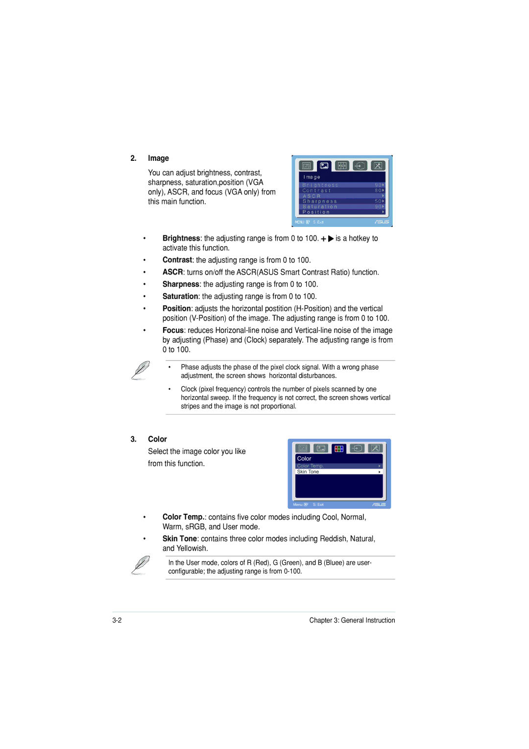 Asus VW226TTAA manual Image, Color 