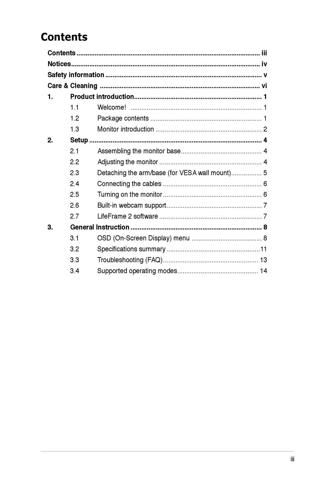 Asus VK246, VW246 user manual Contents 