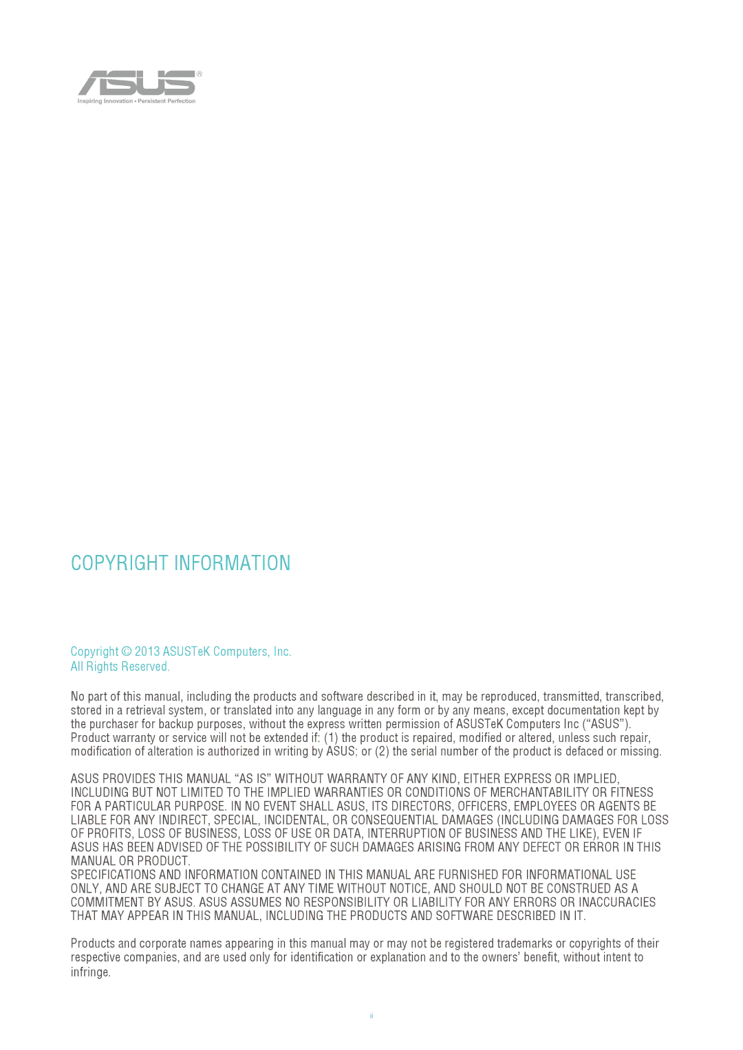 Asus W H D - A 1 user manual Copyright information, Copyright 2013 ASUSTeK Computers, Inc All Rights Reserved 