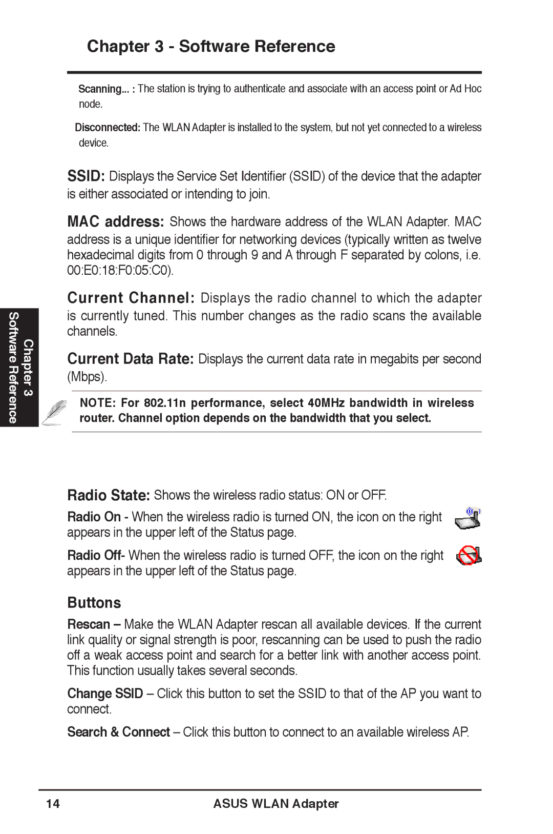 Asus WL-160N user manual Buttons 