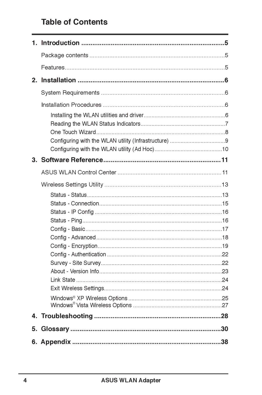 Asus WL-160N user manual Table of Contents 