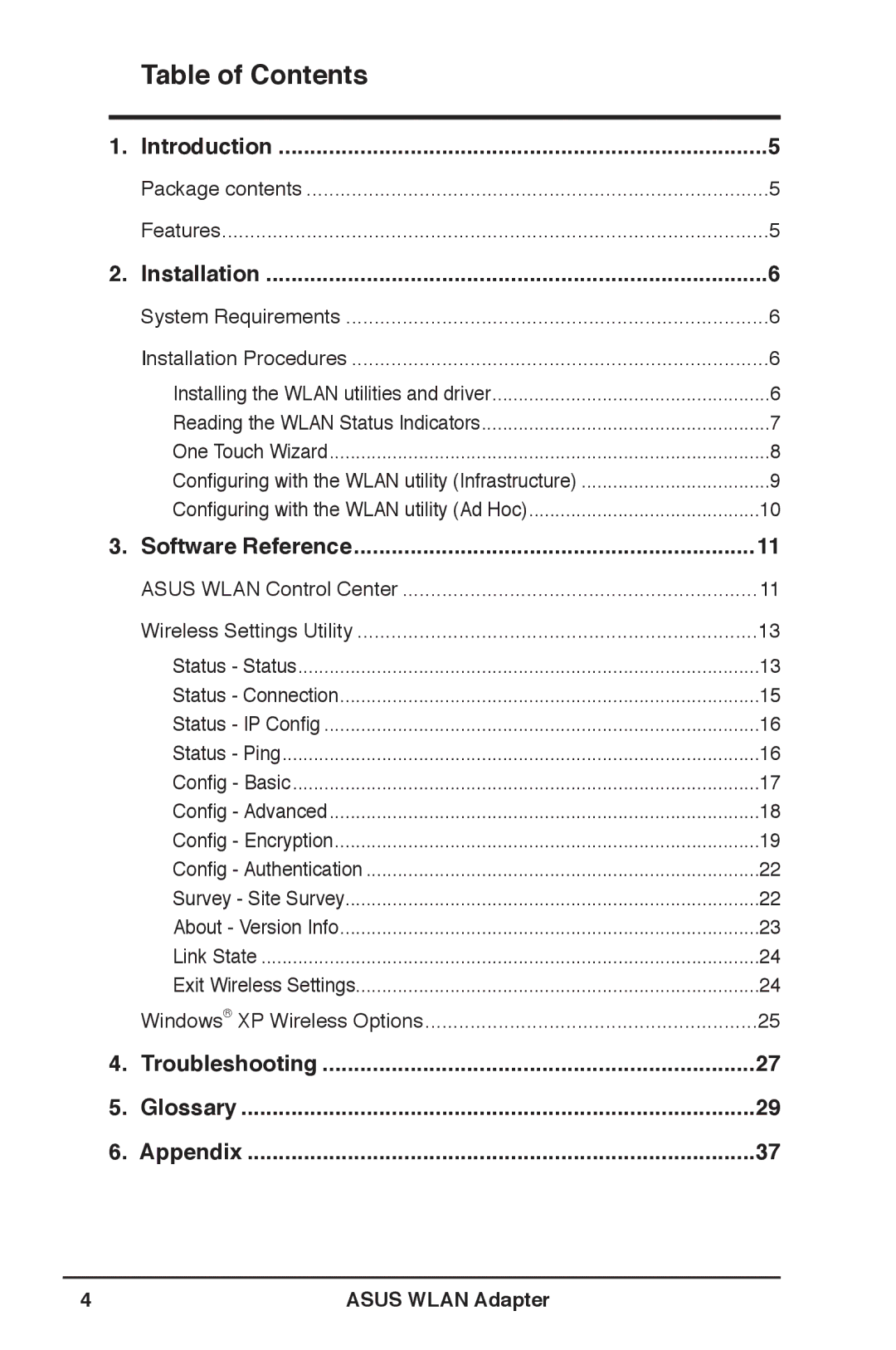 Asus WL-160W user manual Table of Contents 