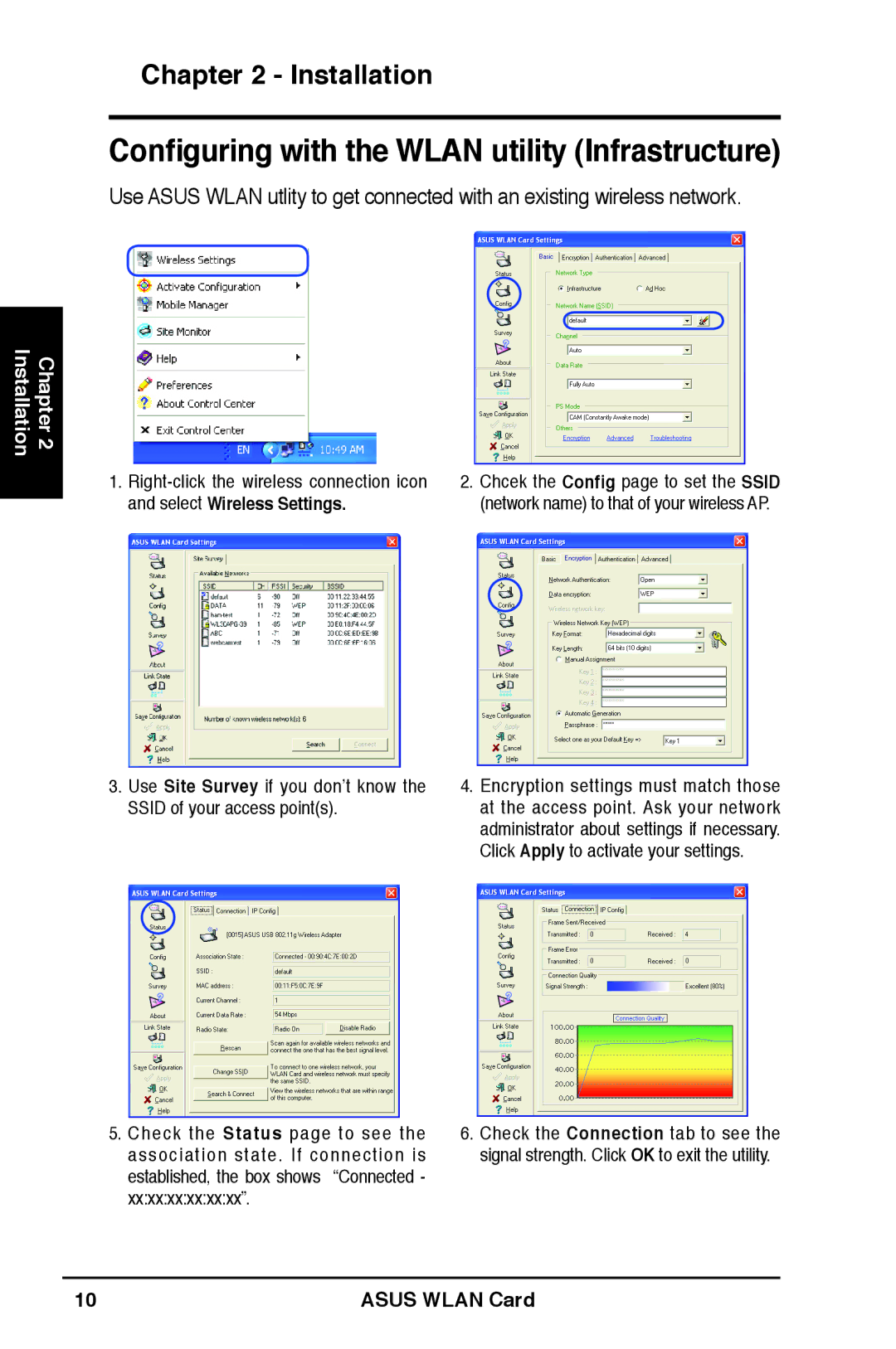 Asus WL-169gE user manual Conﬁguring with the Wlan utility Infrastructure 