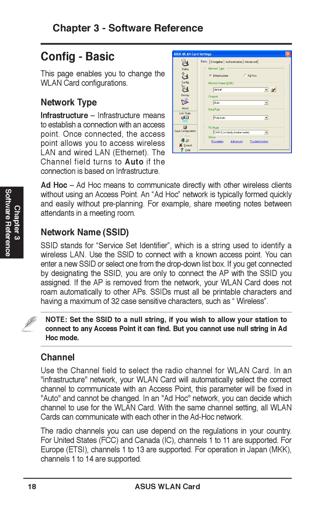 Asus WL-169gE user manual Conﬁg Basic, Network Type, Network Name Ssid, Channel 