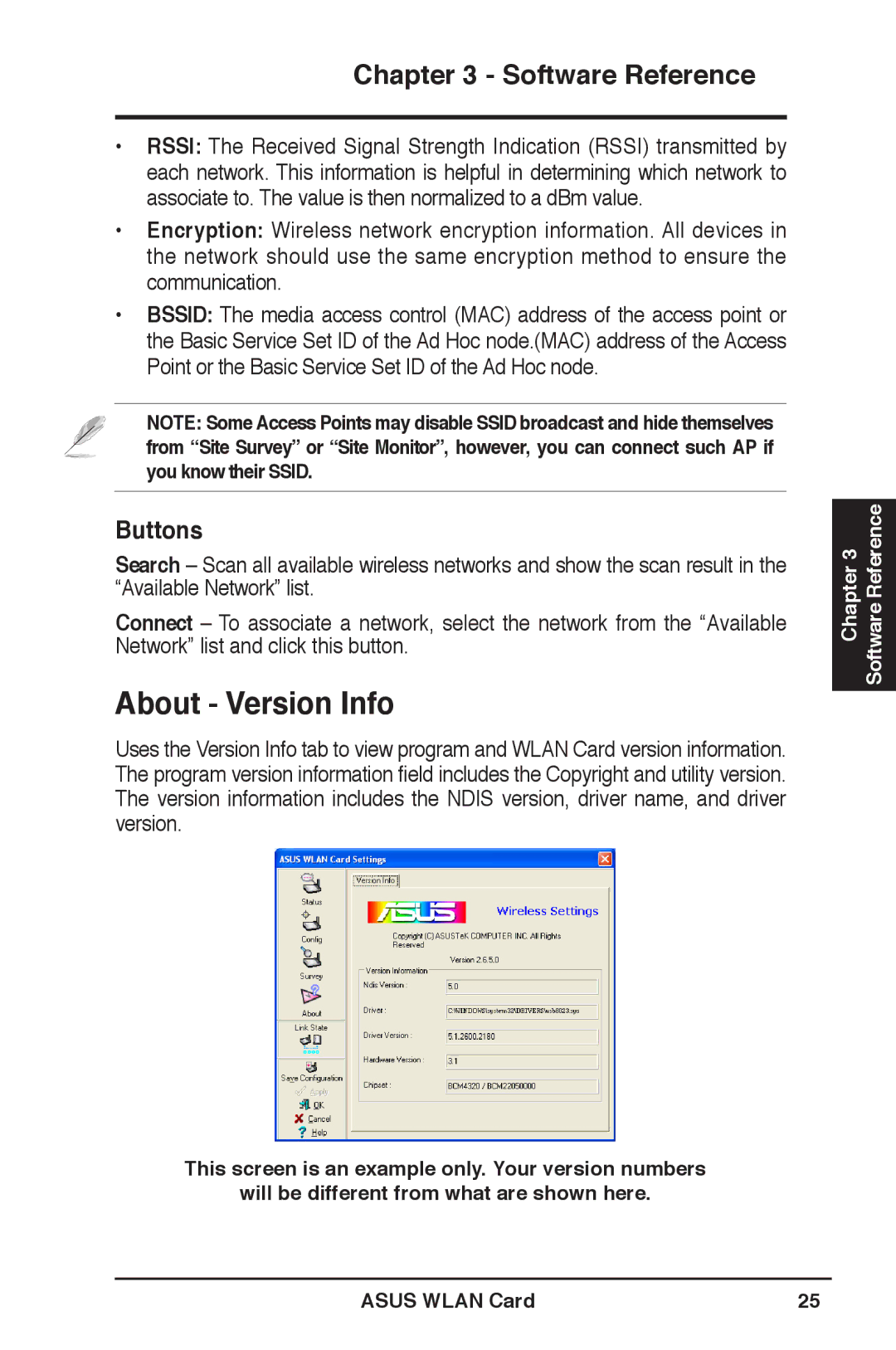 Asus WL-169gE user manual About Version Info, Buttons 